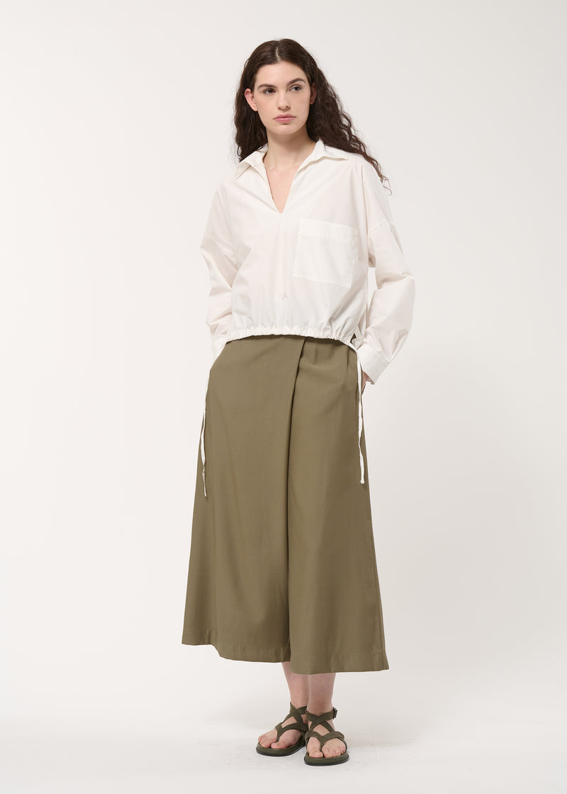 Blouse courte blanche à coulisse en popeline de coton - OFF WHITE#couleur_OFF WHITE