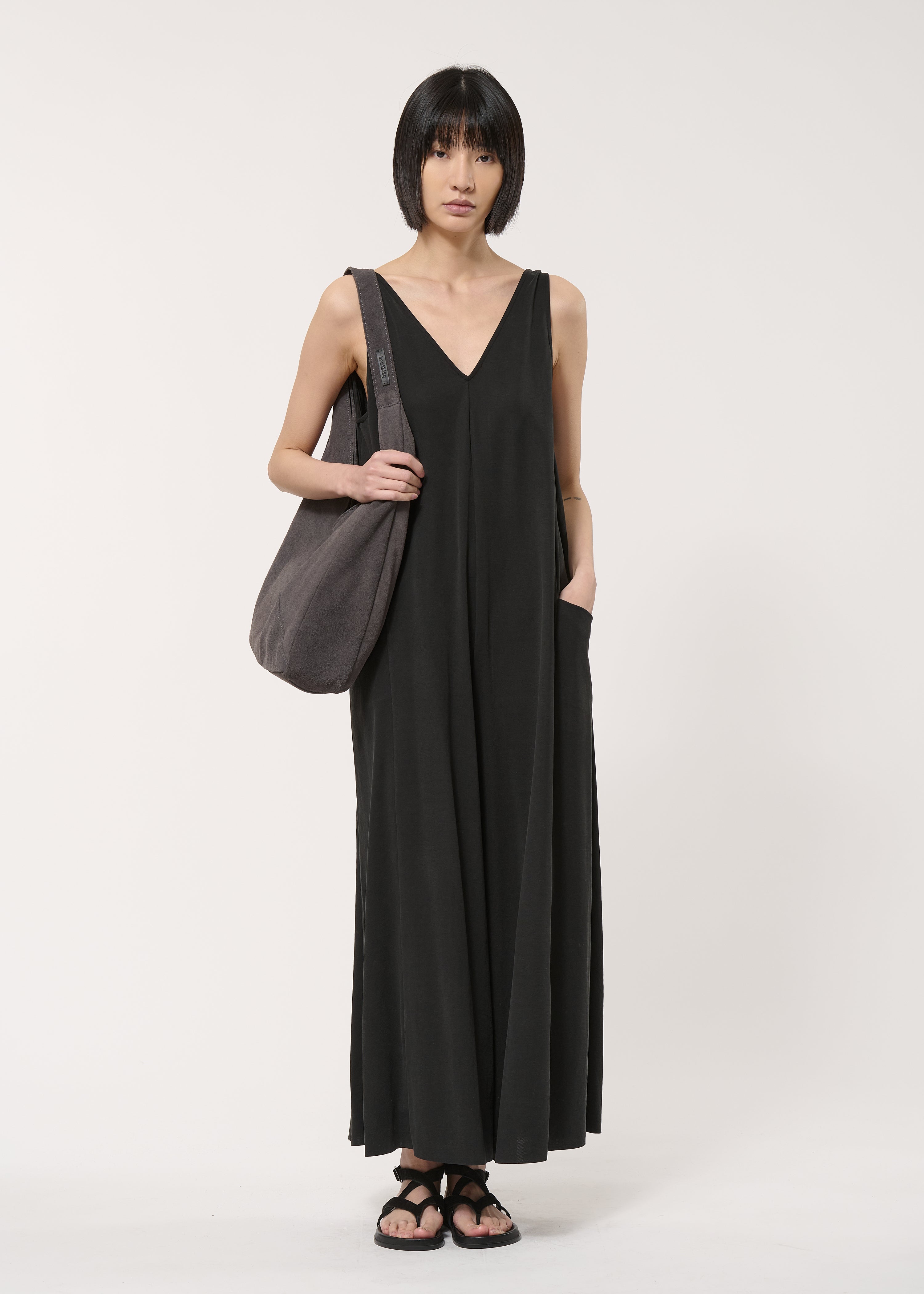 Combinaison noire oversize en jersey fluide - NOIR#couleur_NOIR