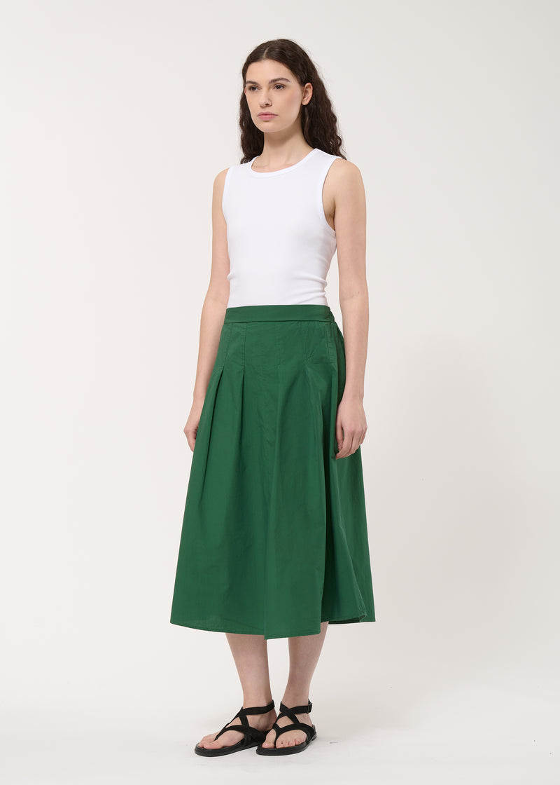 Jupe midi verte évasée en popeline de coton - VERT MOUSSE#couleur_VERT MOUSSE