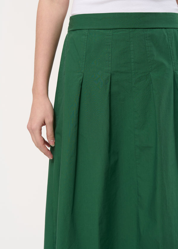 Jupe midi verte évasée en popeline de coton - VERT MOUSSE#couleur_VERT MOUSSE