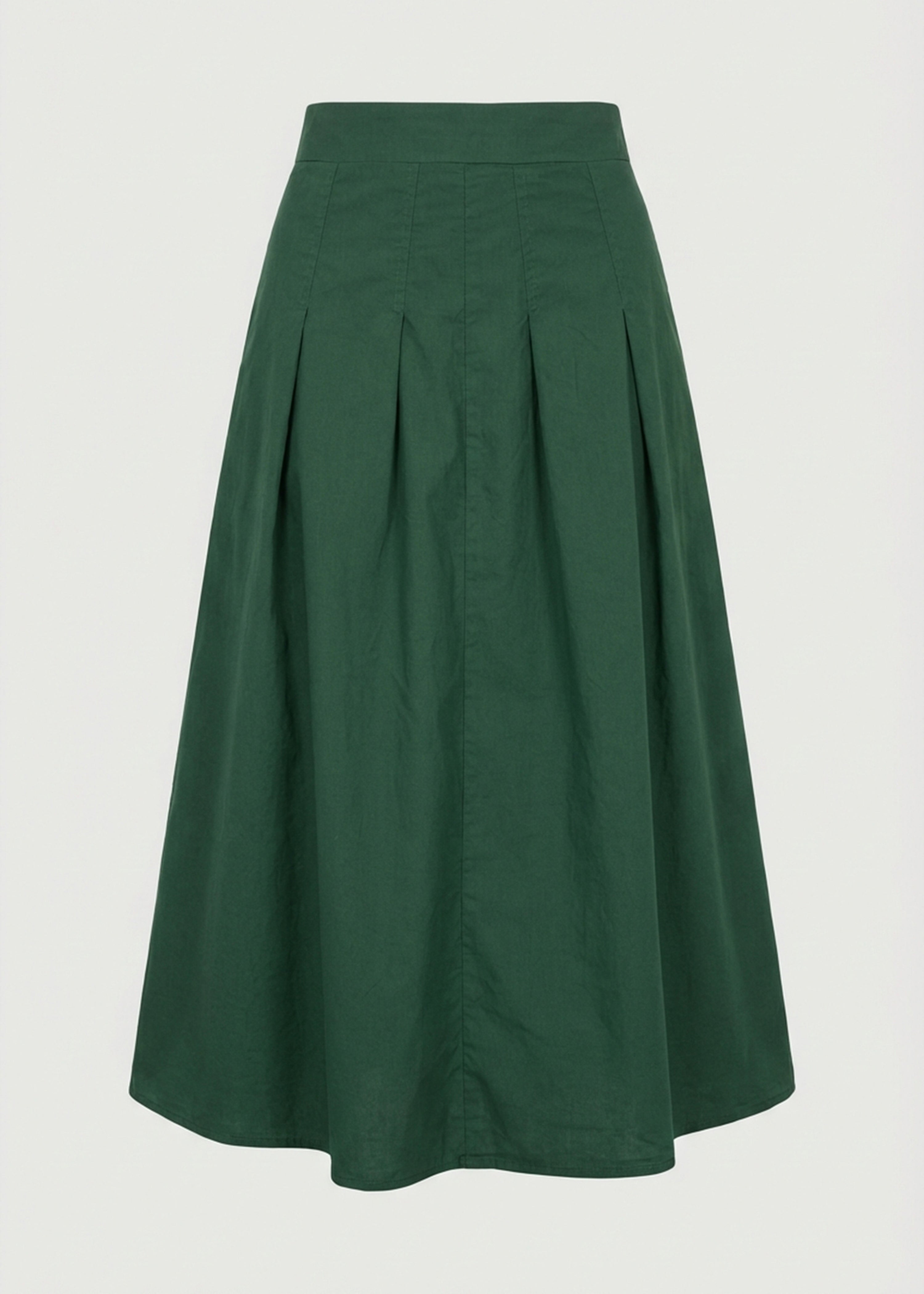Jupe midi verte évasée en popeline de coton - VERT MOUSSE#couleur_VERT MOUSSE
