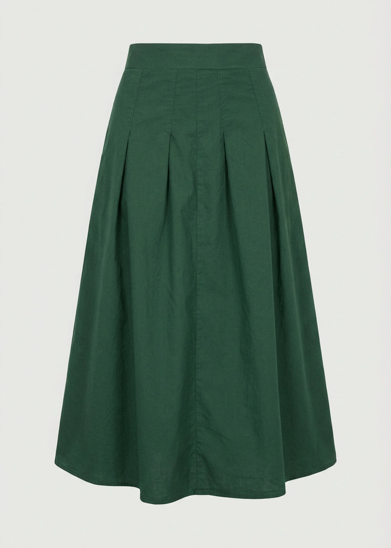 Jupe midi verte évasée en popeline de coton - VERT MOUSSE#couleur_VERT MOUSSE