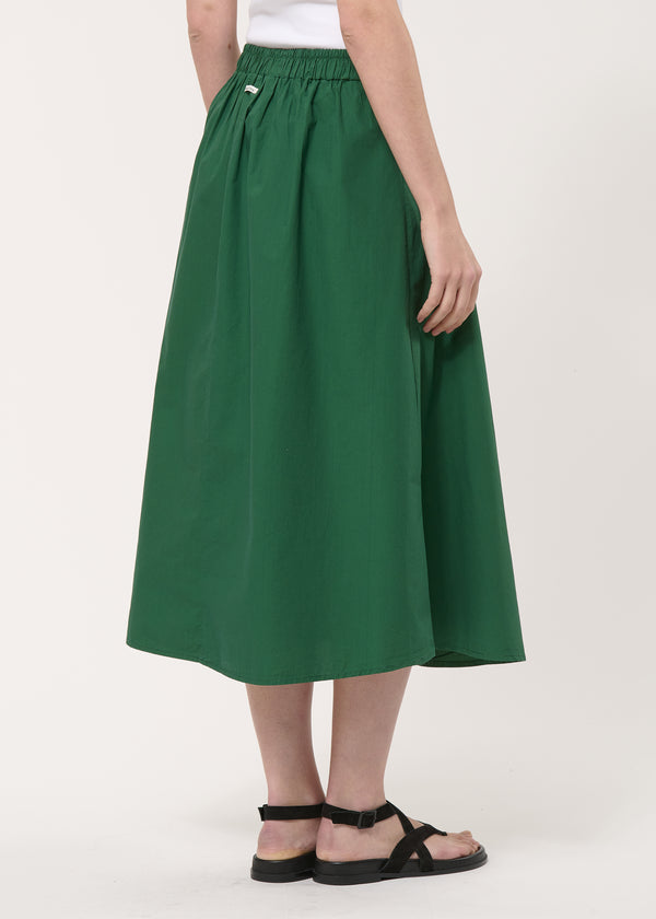 Jupe midi verte évasée en popeline de coton - VERT MOUSSE#couleur_VERT MOUSSE