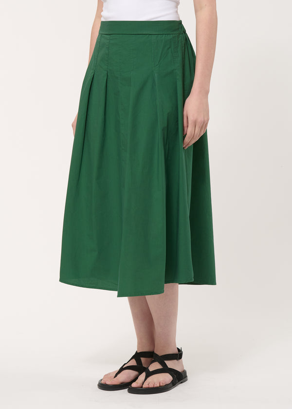 Jupe midi verte évasée en popeline de coton - VERT MOUSSE#couleur_VERT MOUSSE