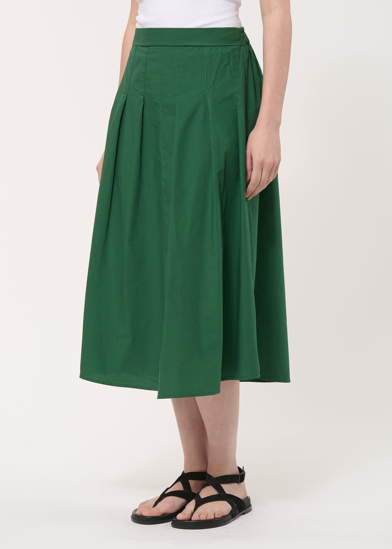 Jupe midi verte évasée en popeline de coton - VERT MOUSSE#couleur_VERT MOUSSE