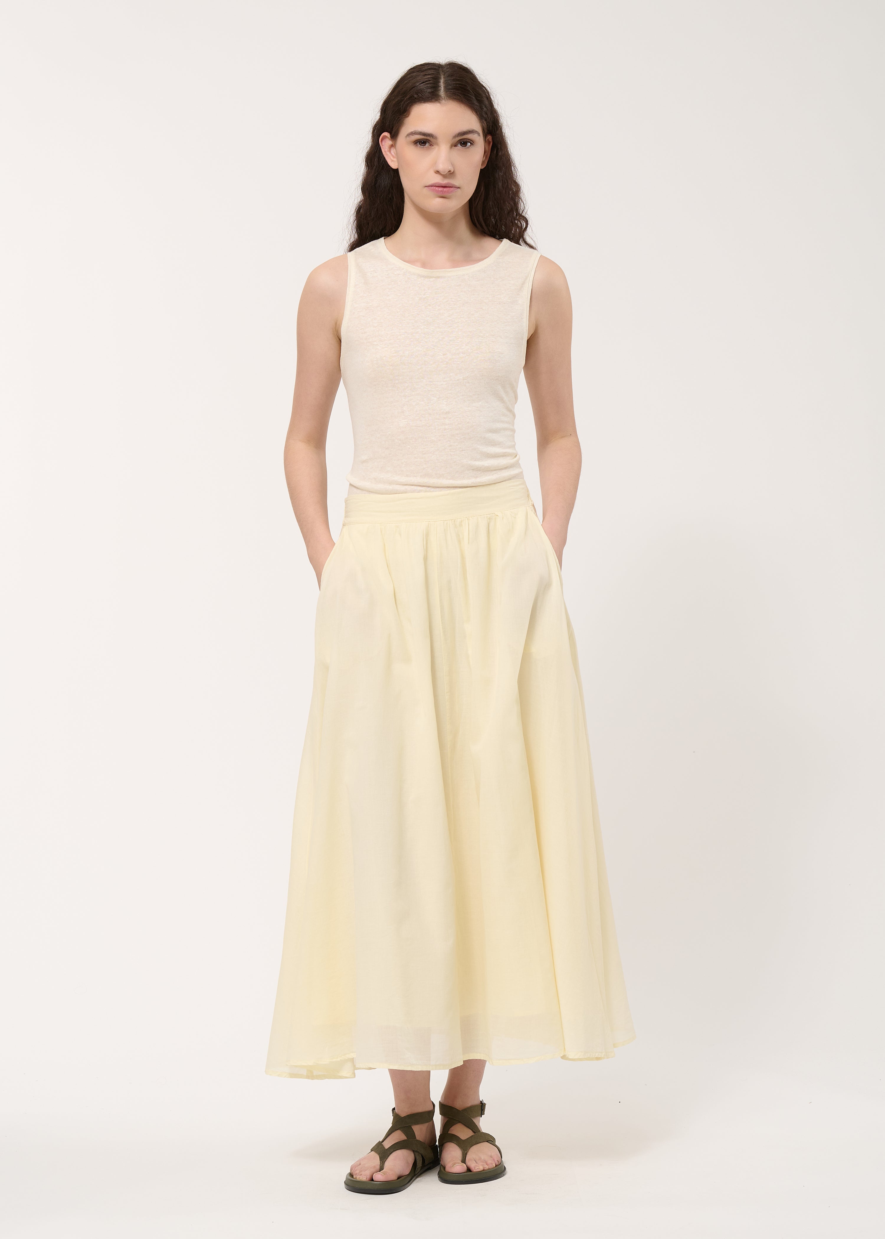 Jupe midi évasée jaune pâle - COLZA#couleur_COLZA
