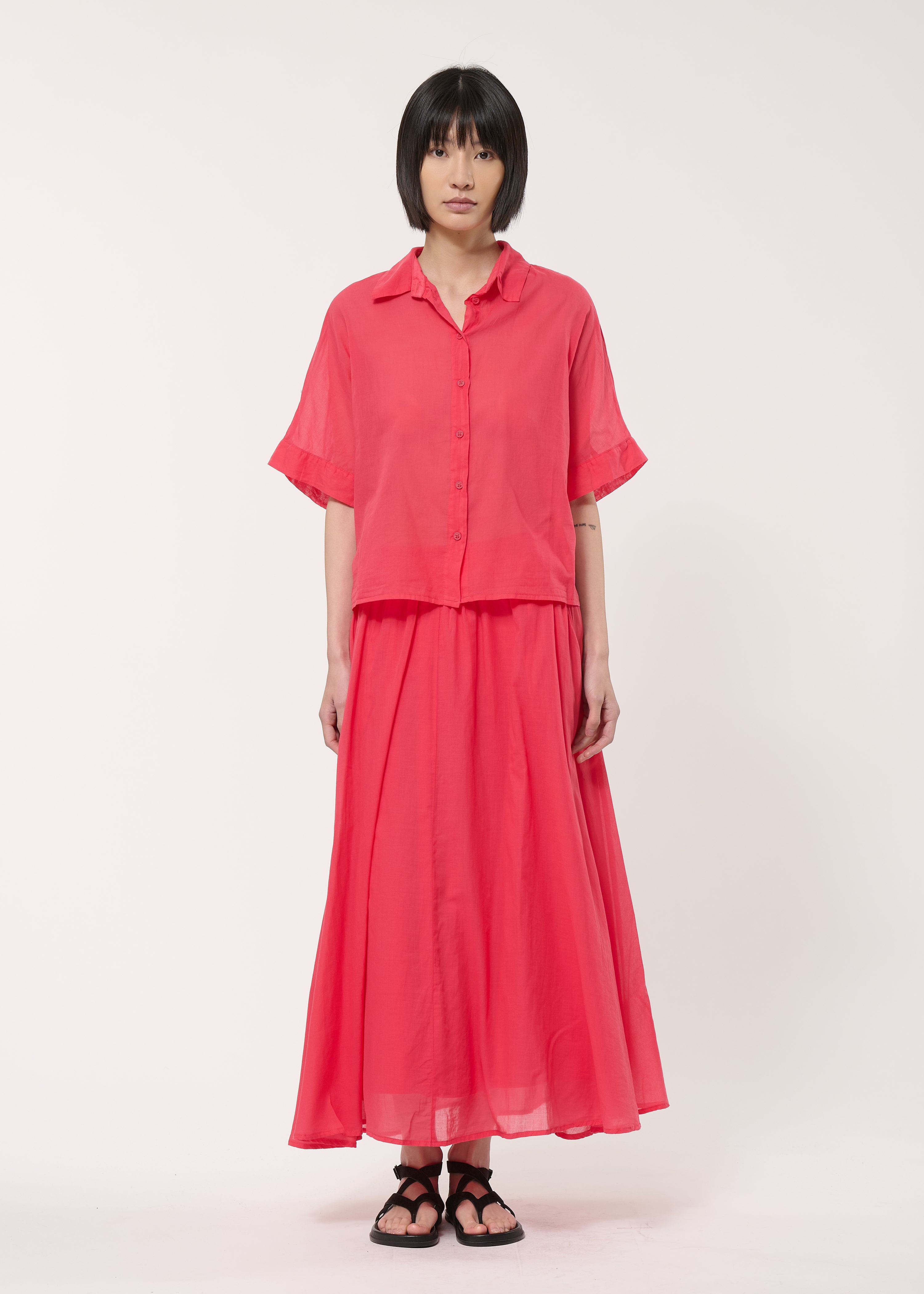 Jupe midi évasée corail - VERMILLON#couleur_VERMILLON