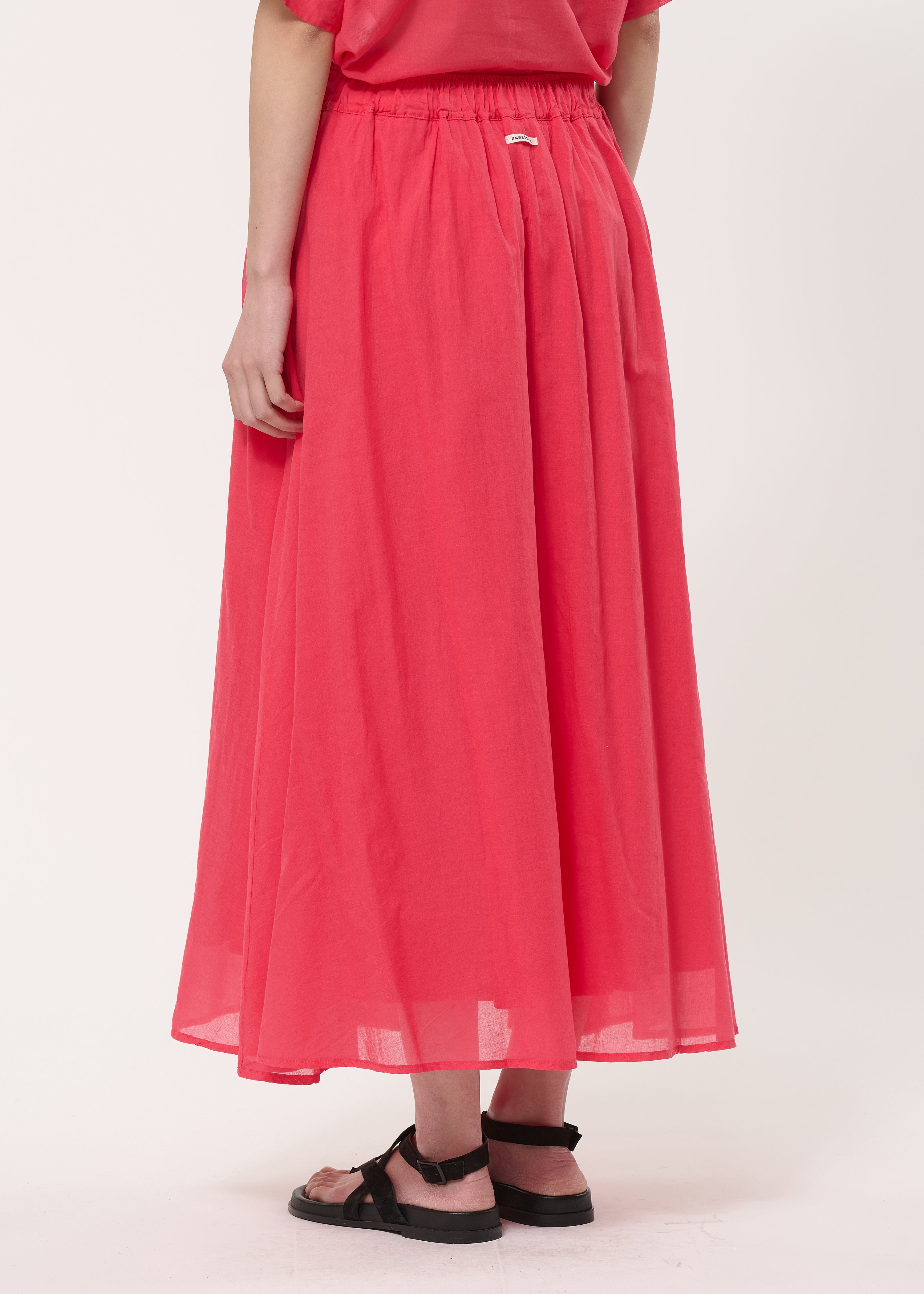 Jupe midi évasée corail - VERMILLON#couleur_VERMILLON