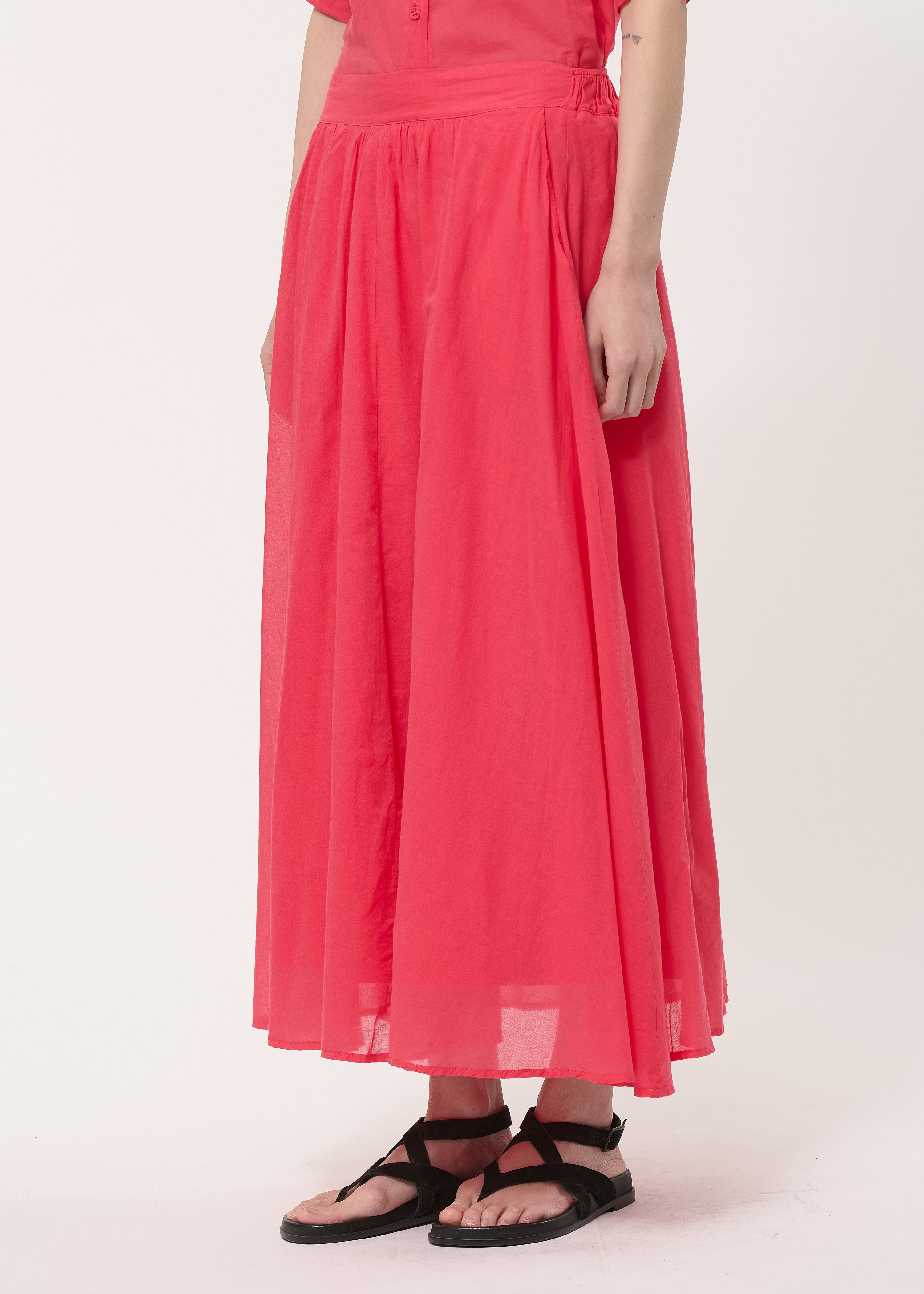 Jupe midi évasée corail - VERMILLON#couleur_VERMILLON