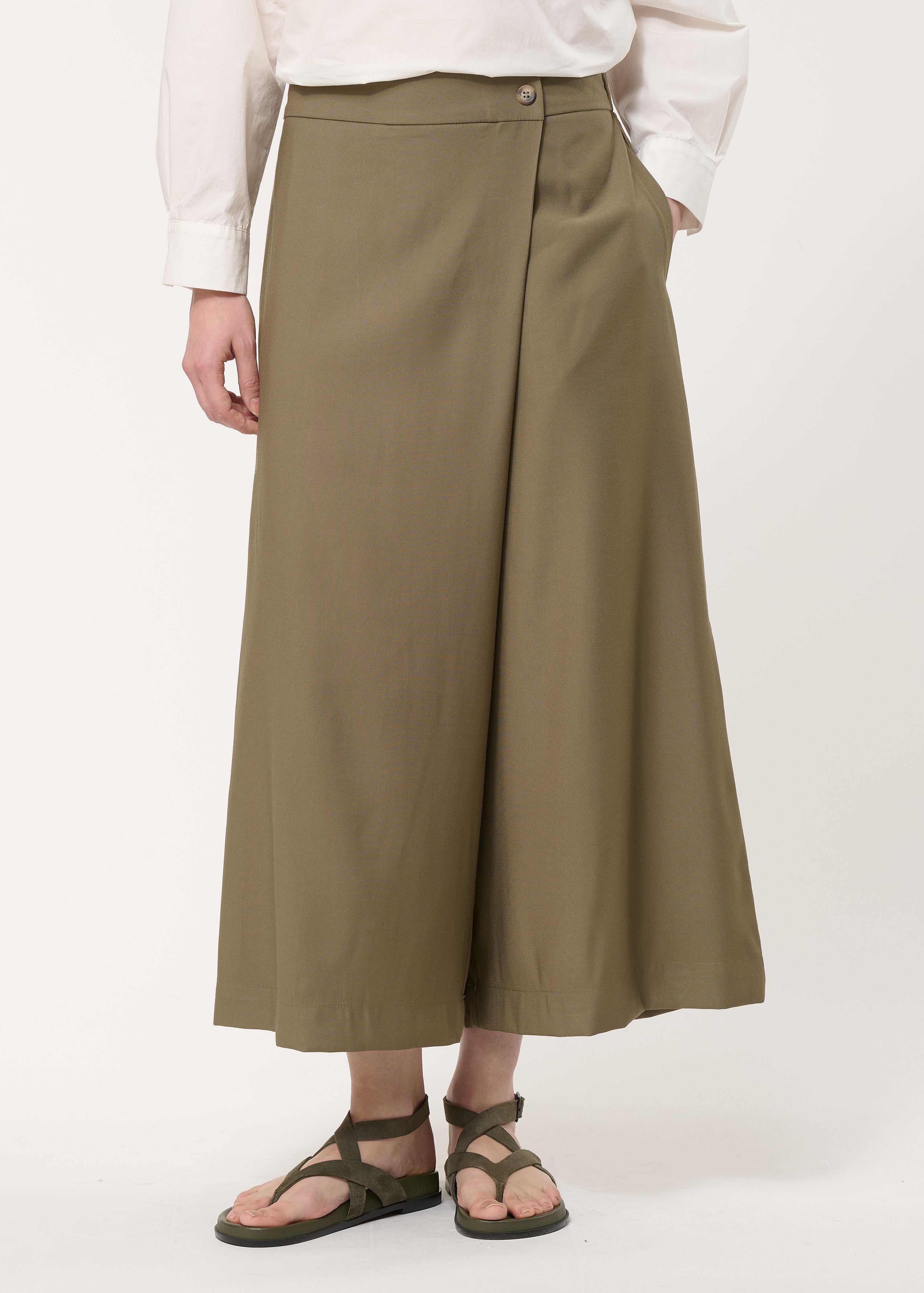 Pantalon kaki fluide croisé - KAKI#couleur_KAKI