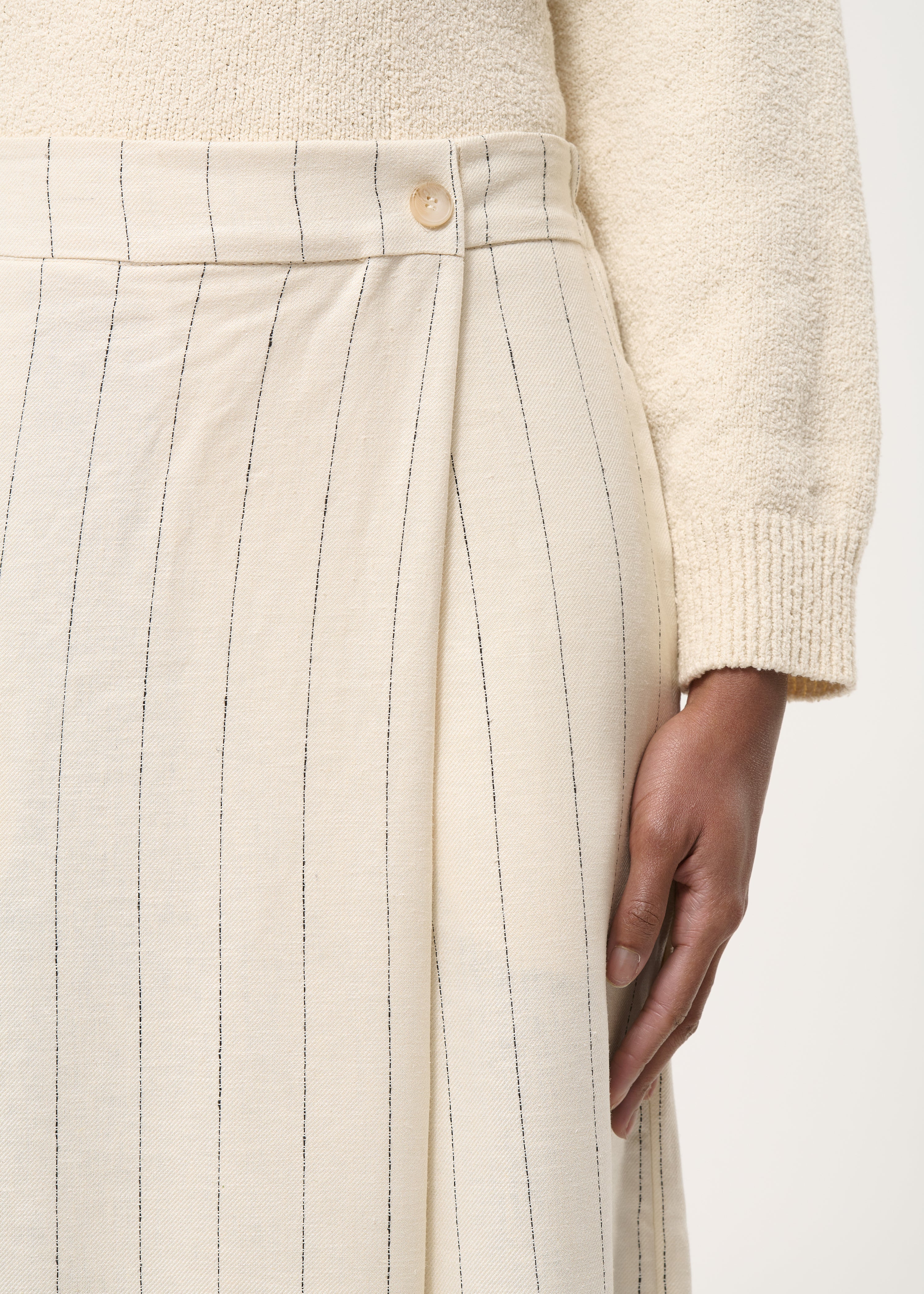 Pantalon écru croisé rayé - NATUREL#couleur_NATUREL