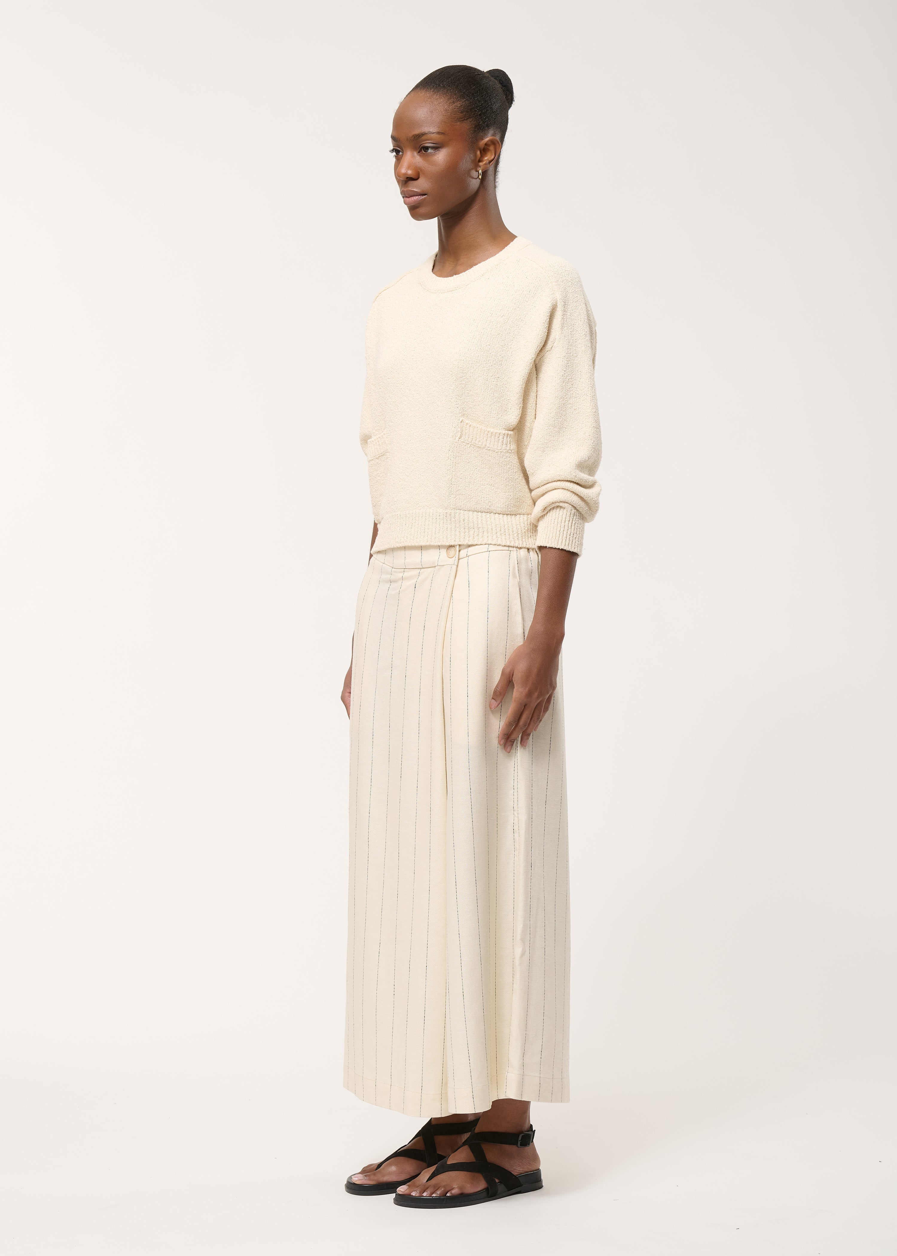 Pantalon écru croisé rayé - NATUREL#couleur_NATUREL