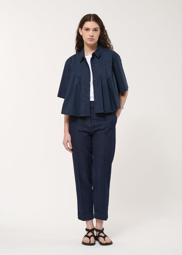 Pantalon cigarette en denim - BLEU DENIM#couleur_BLEU DENIM