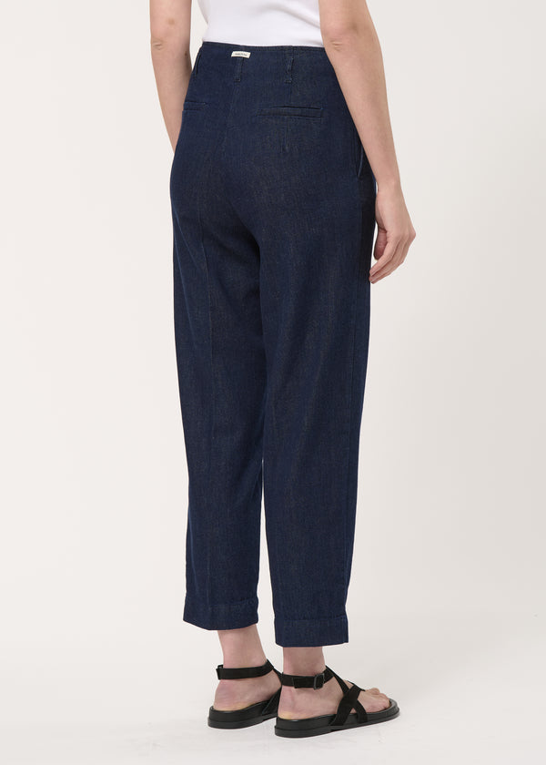 Pantalon cigarette en denim - BLEU DENIM#couleur_BLEU DENIM