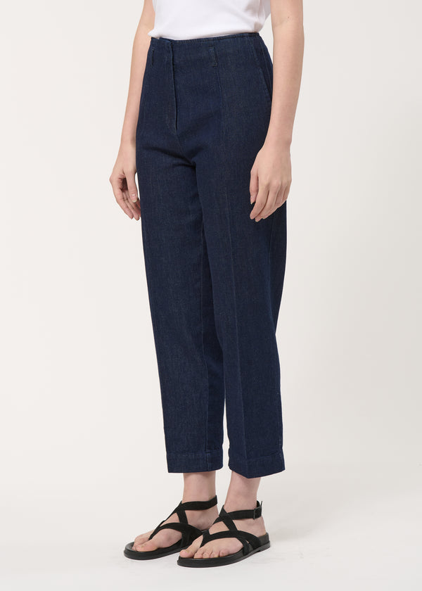 Pantalon cigarette en denim - BLEU DENIM#couleur_BLEU DENIM