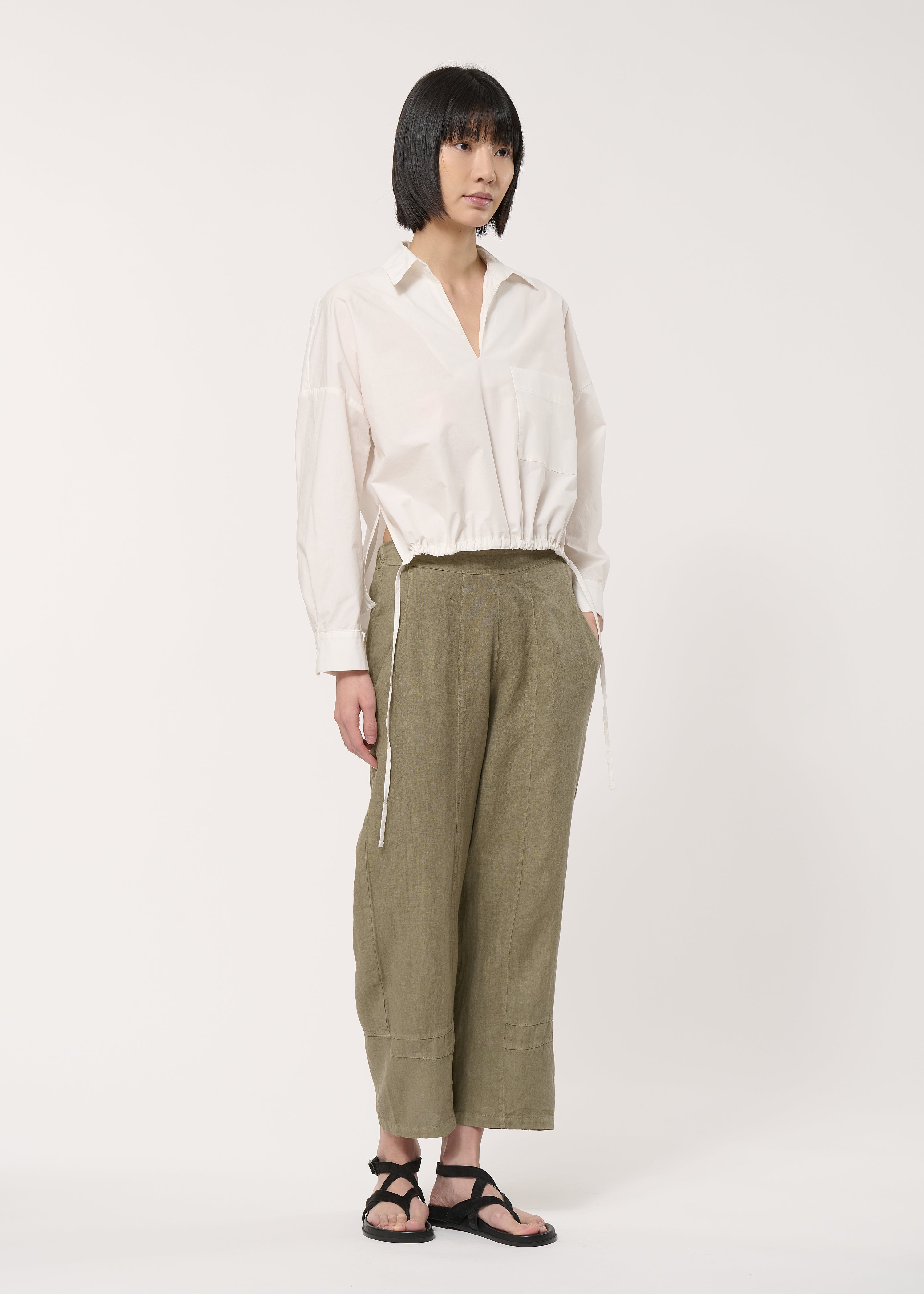 Pantalon kaki 7/8ème en lin - ARMY#couleur_ARMY