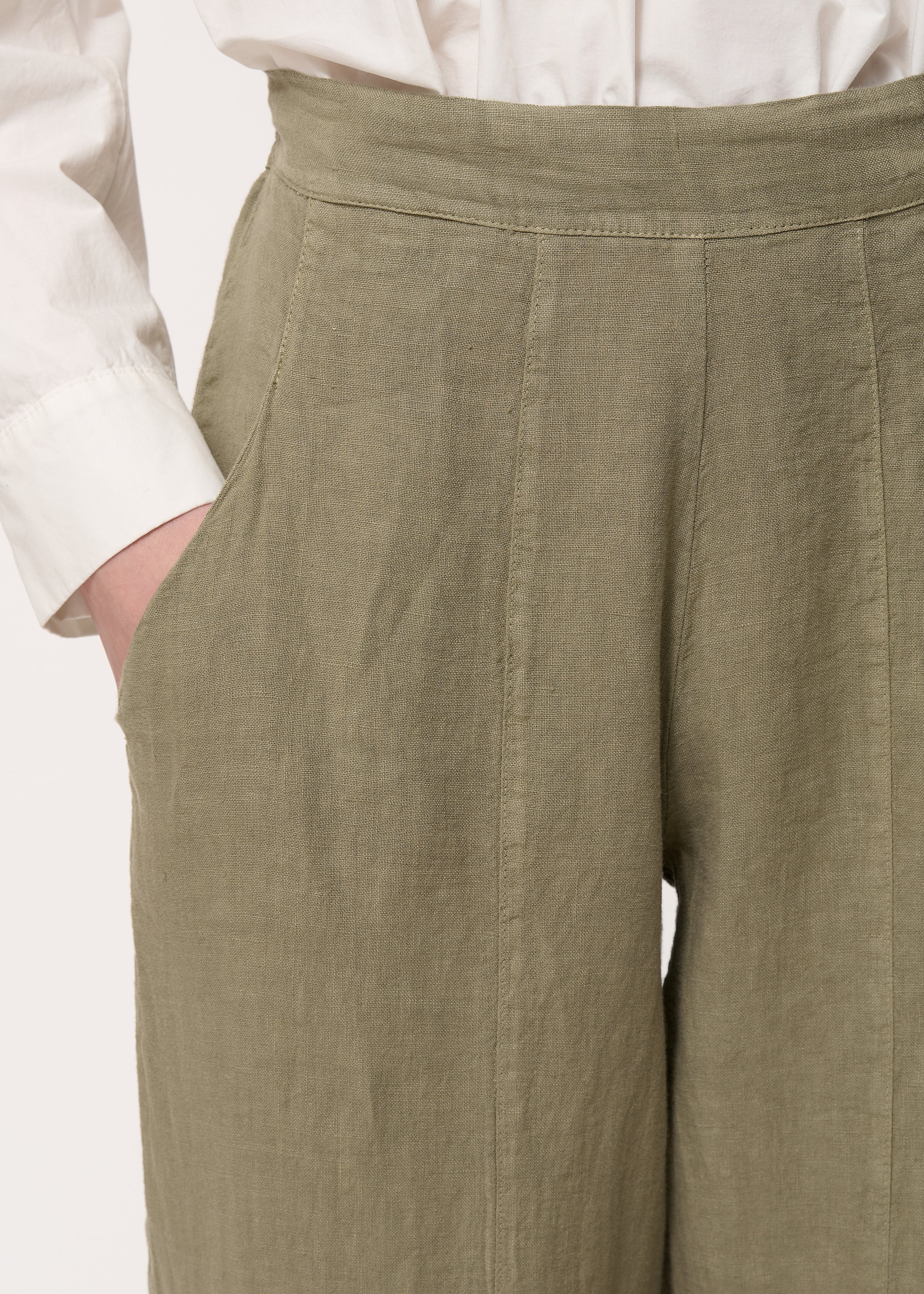 Pantalon kaki 7/8ème en lin - ARMY#couleur_ARMY