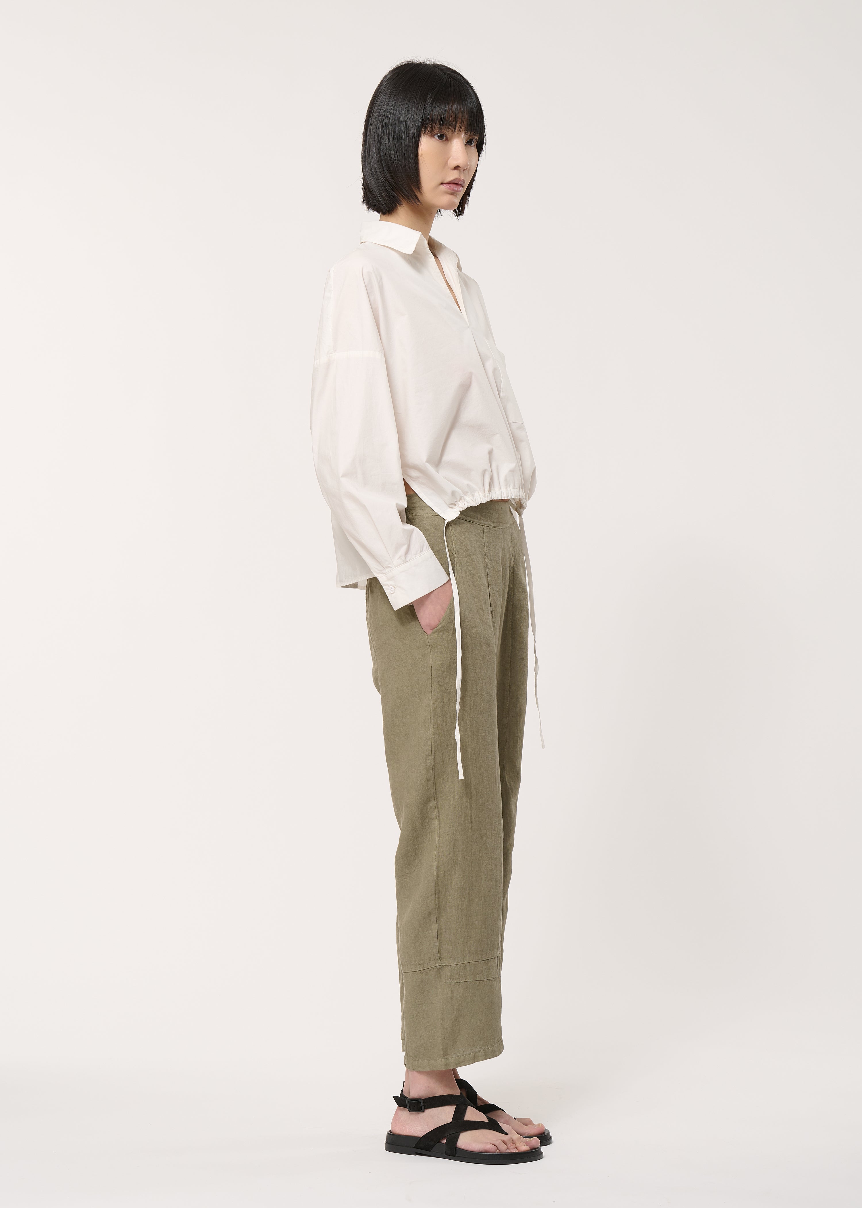 Pantalon kaki 7/8ème en lin - ARMY#couleur_ARMY