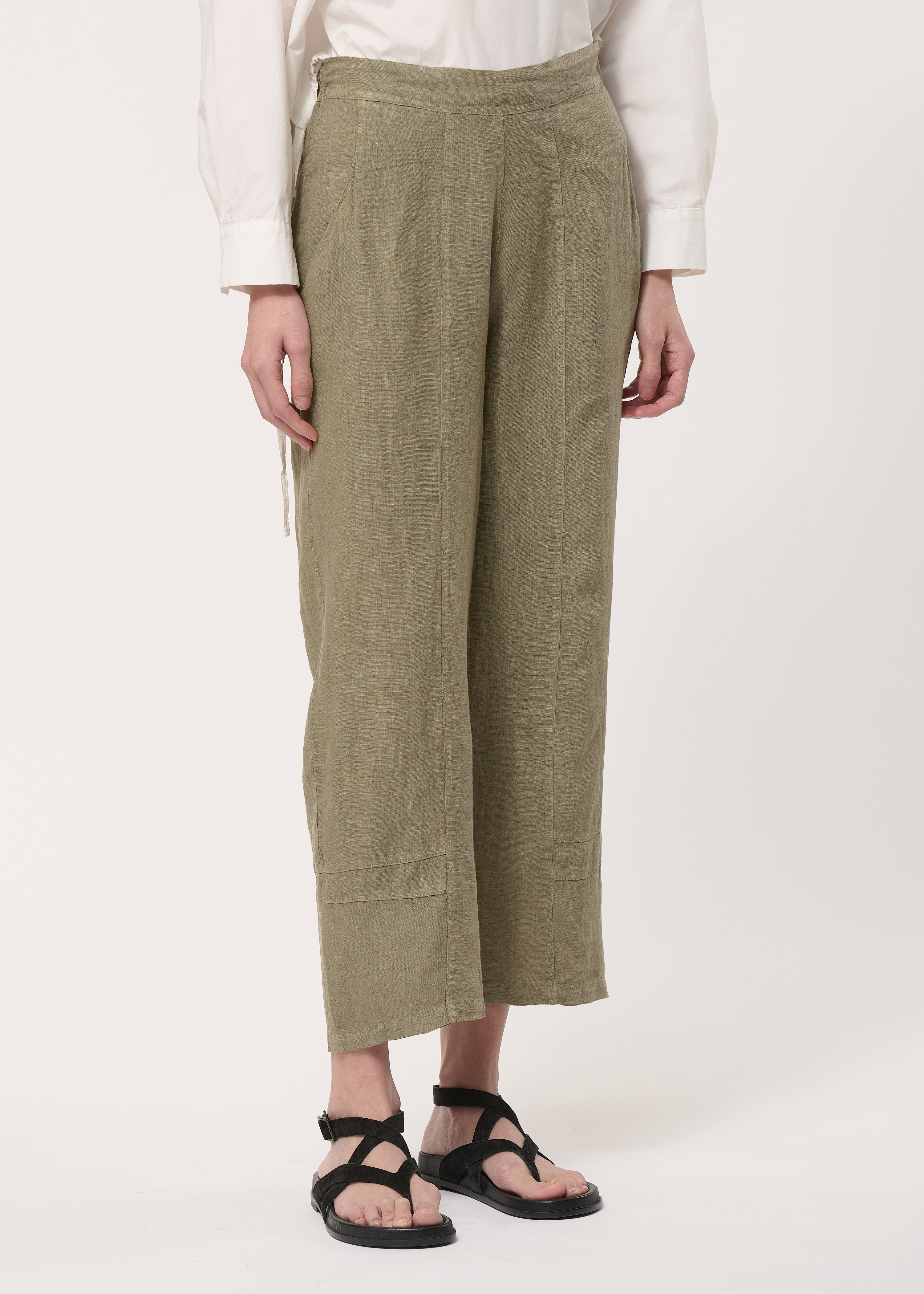 Pantalon kaki 7/8ème en lin - ARMY#couleur_ARMY