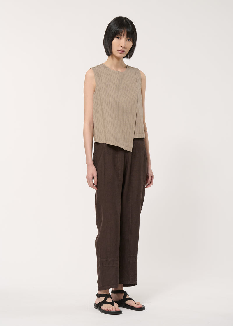 Pantalon marron 7/8ème en lin - CHOCOLAT#couleur_CHOCOLAT