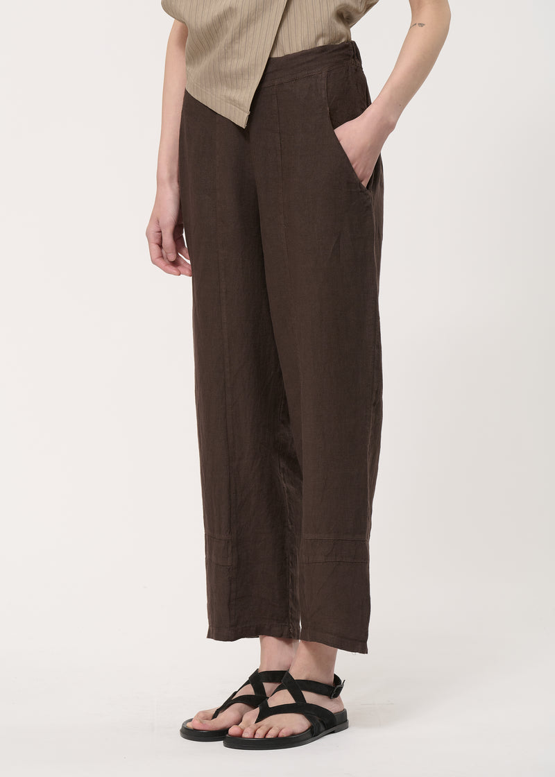 Pantalon marron 7/8ème en lin - CHOCOLAT#couleur_CHOCOLAT