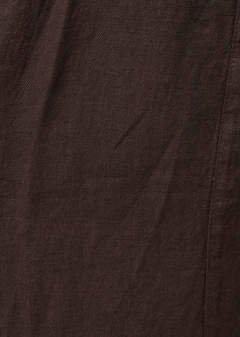 Pantalon marron 7/8ème en lin - CHOCOLAT#couleur_CHOCOLAT