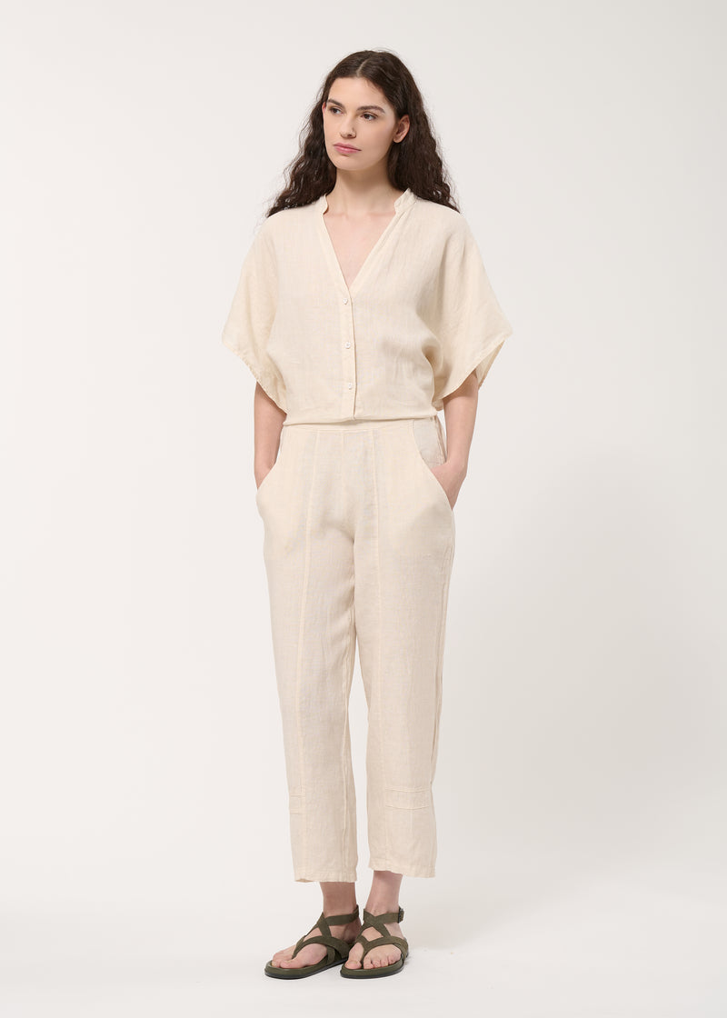 Pantalon écru 7/8ème en lin - NATUREL#couleur_NATUREL