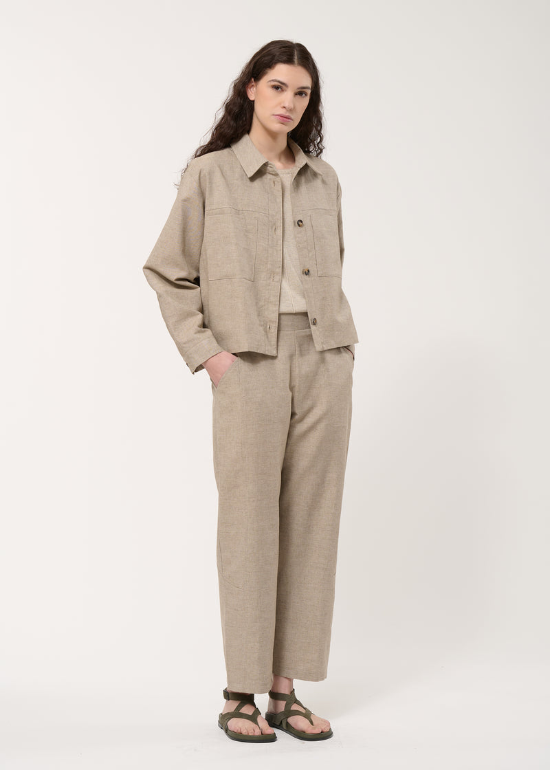 Pantalon beige 7/8ème en lin mélangé - BEIGE#couleur_BEIGE