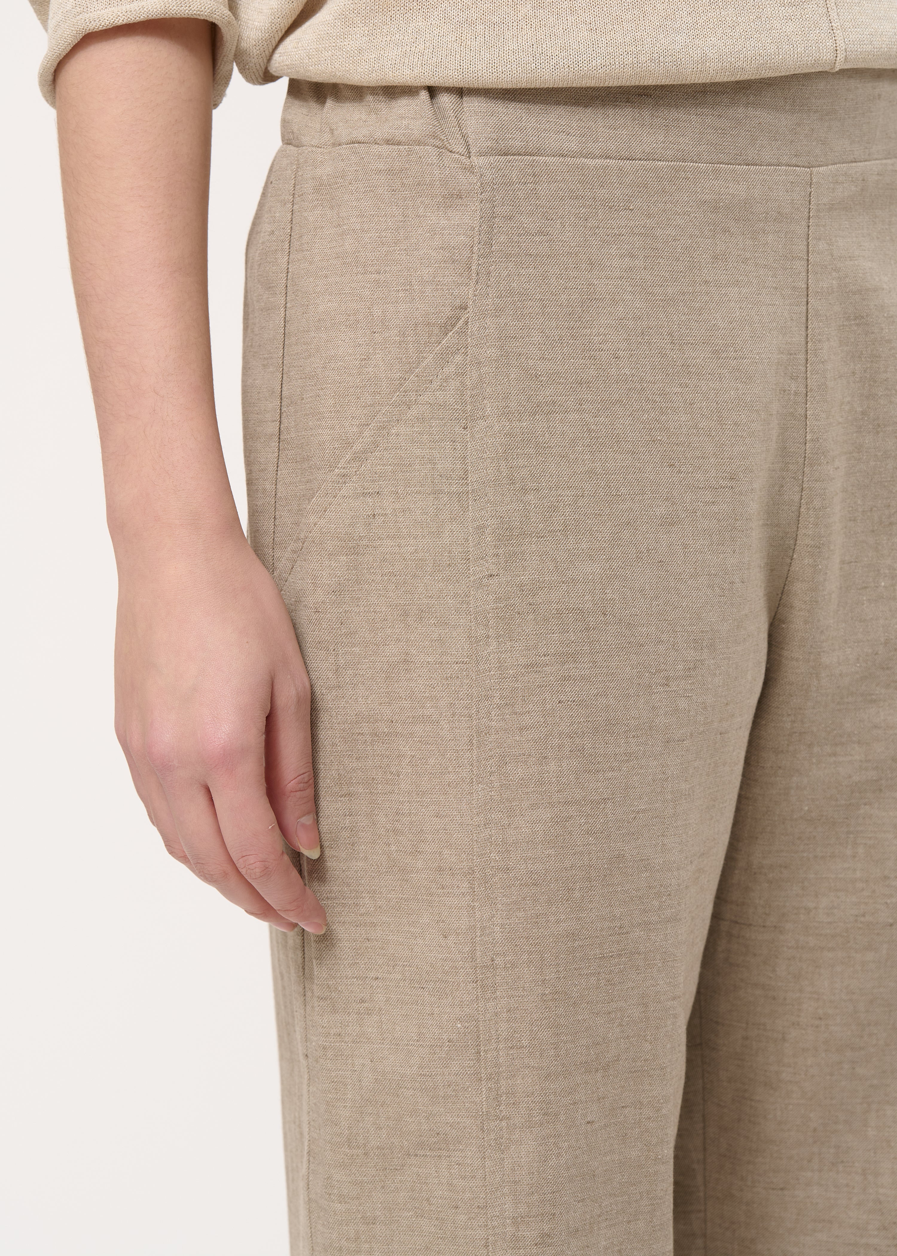 Pantalon beige 7/8ème en lin mélangé - BEIGE#couleur_BEIGE