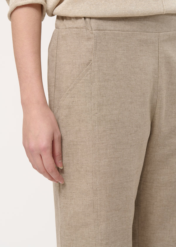 Pantalon beige 7/8ème en lin mélangé - BEIGE#couleur_BEIGE