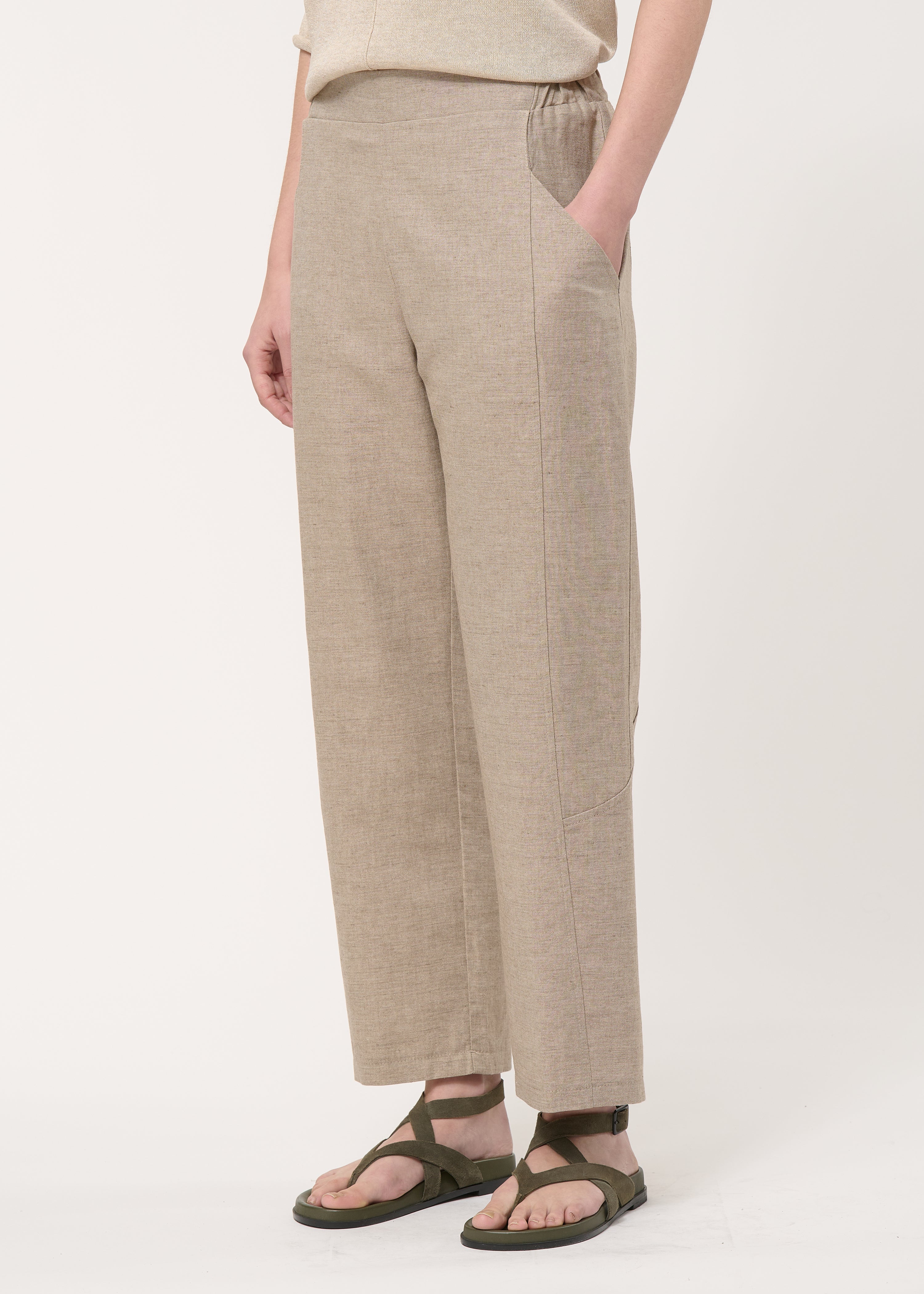 Pantalon beige 7/8ème en lin mélangé - BEIGE#couleur_BEIGE