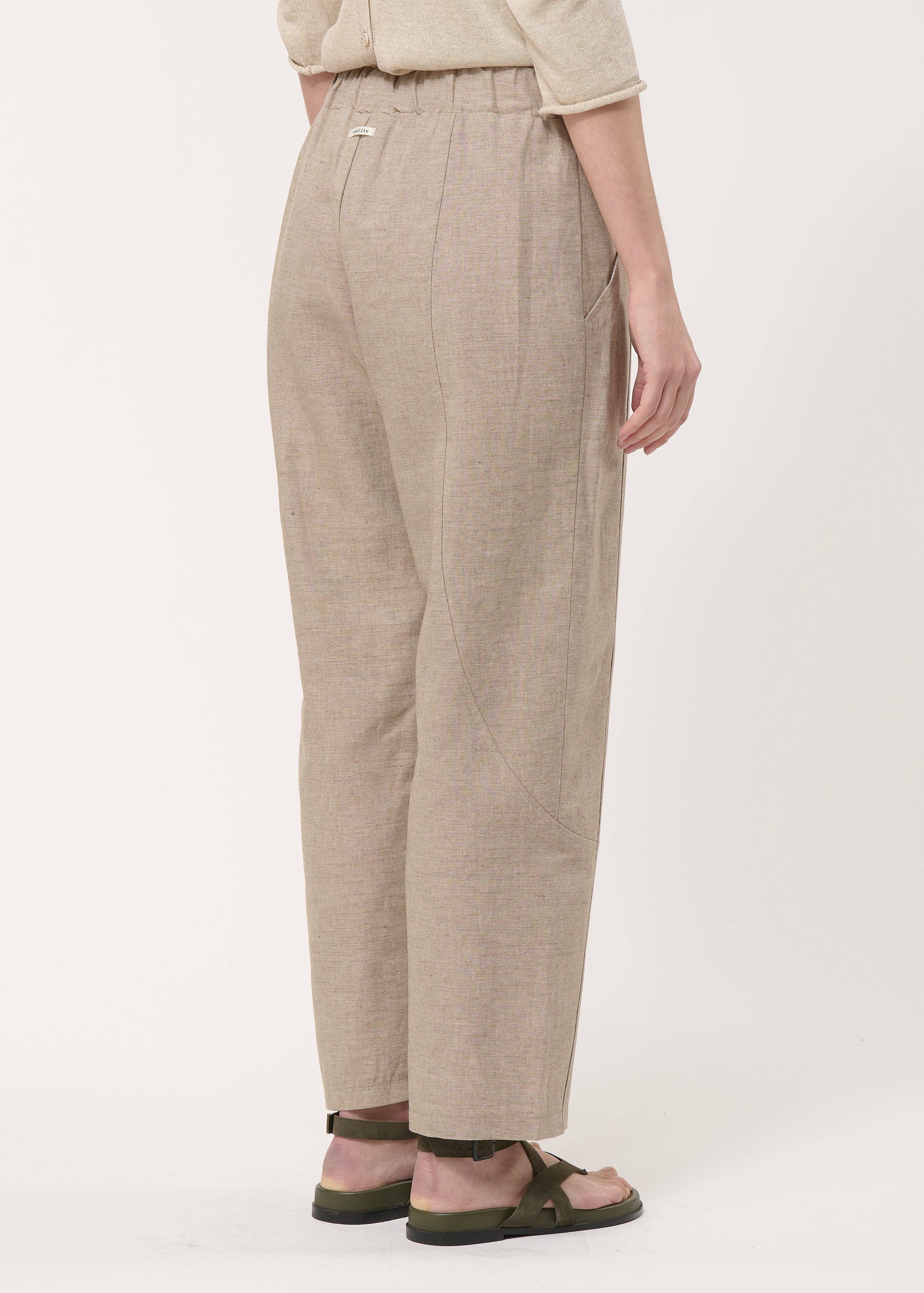 Pantalon beige 7/8ème en lin mélangé - BEIGE#couleur_BEIGE
