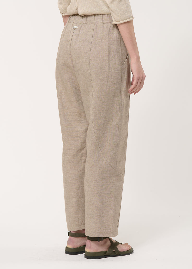 Pantalon beige 7/8ème en lin mélangé - BEIGE#couleur_BEIGE