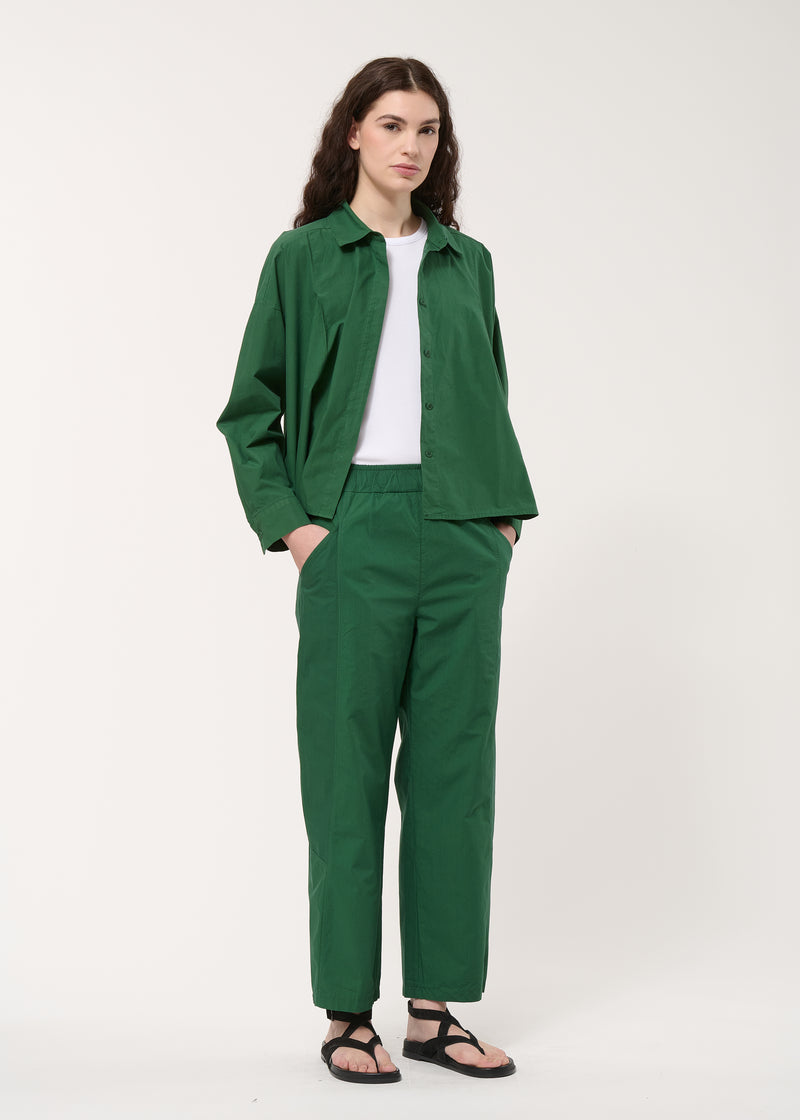 Pantalon 7/8ème vert en popeline de coton - VERT MOUSSE#couleur_VERT MOUSSE