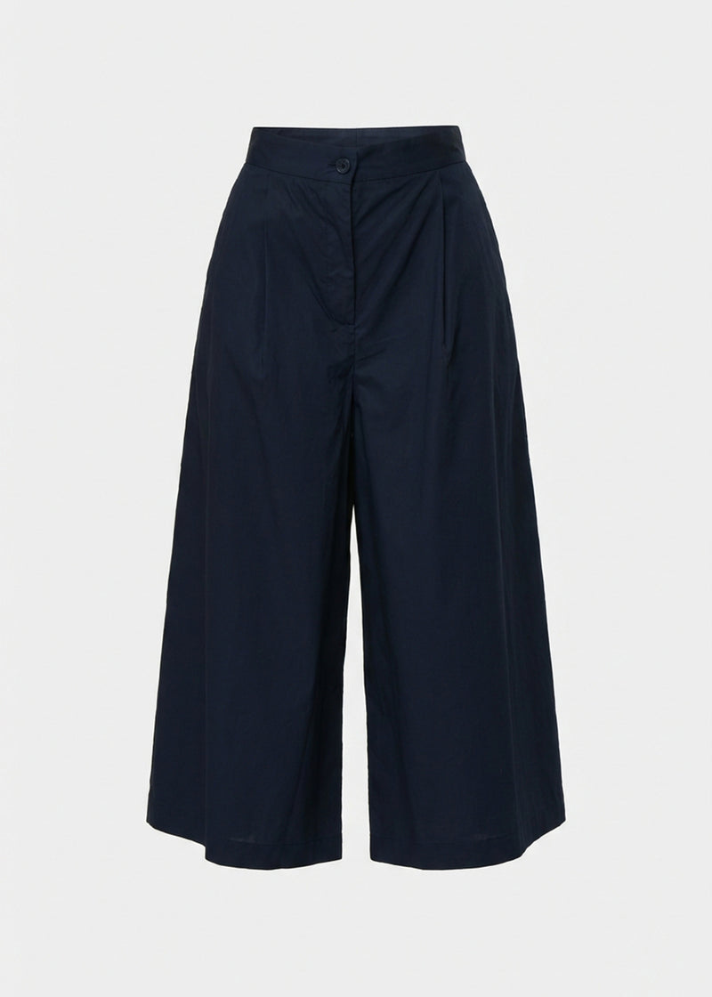 Pantalon 7/8ème bleu foncé en popeline de coton - NAVY#couleur_NAVY