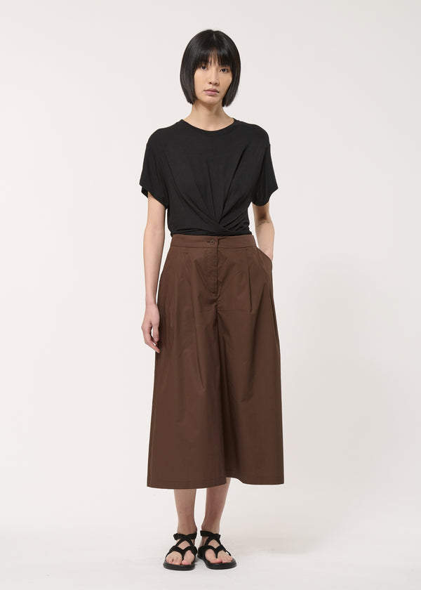 Pantalon 7/8ème marron en popeline de coton - CHOCOLAT#couleur_CHOCOLAT