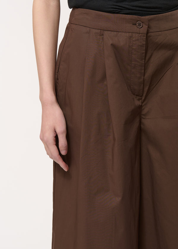 Pantalon 7/8ème marron en popeline de coton - CHOCOLAT#couleur_CHOCOLAT
