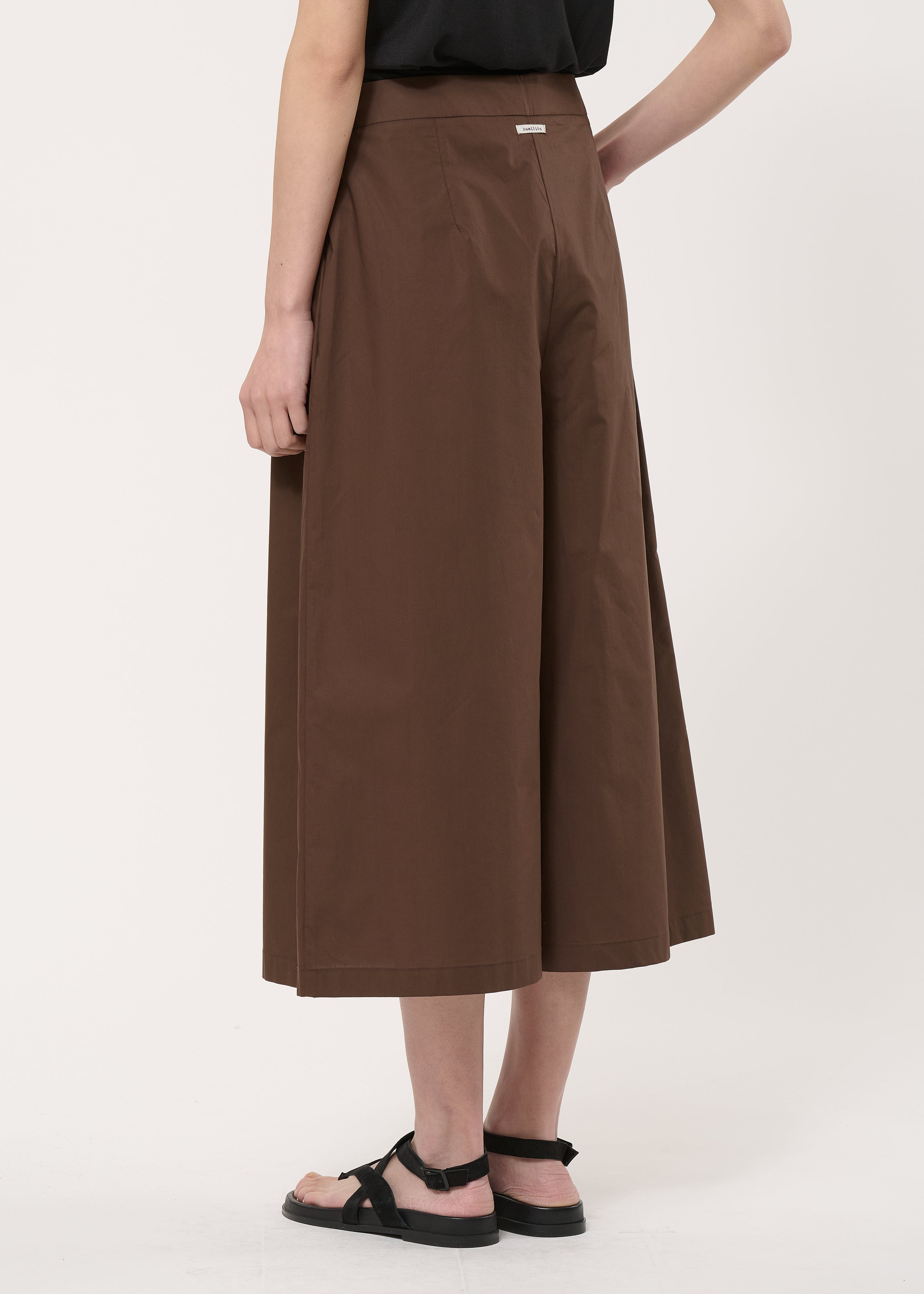Pantalon 7/8ème marron en popeline de coton - CHOCOLAT#couleur_CHOCOLAT