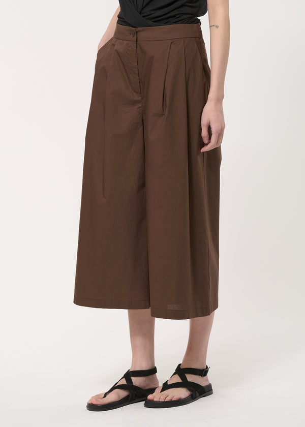 Pantalon 7/8ème marron en popeline de coton - CHOCOLAT#couleur_CHOCOLAT