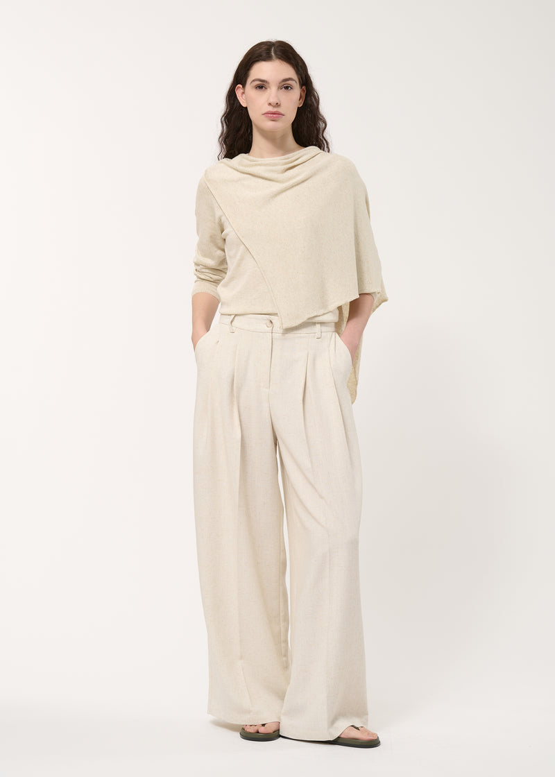 Pantalon large beige taille haute - NATUREL#couleur_NATUREL