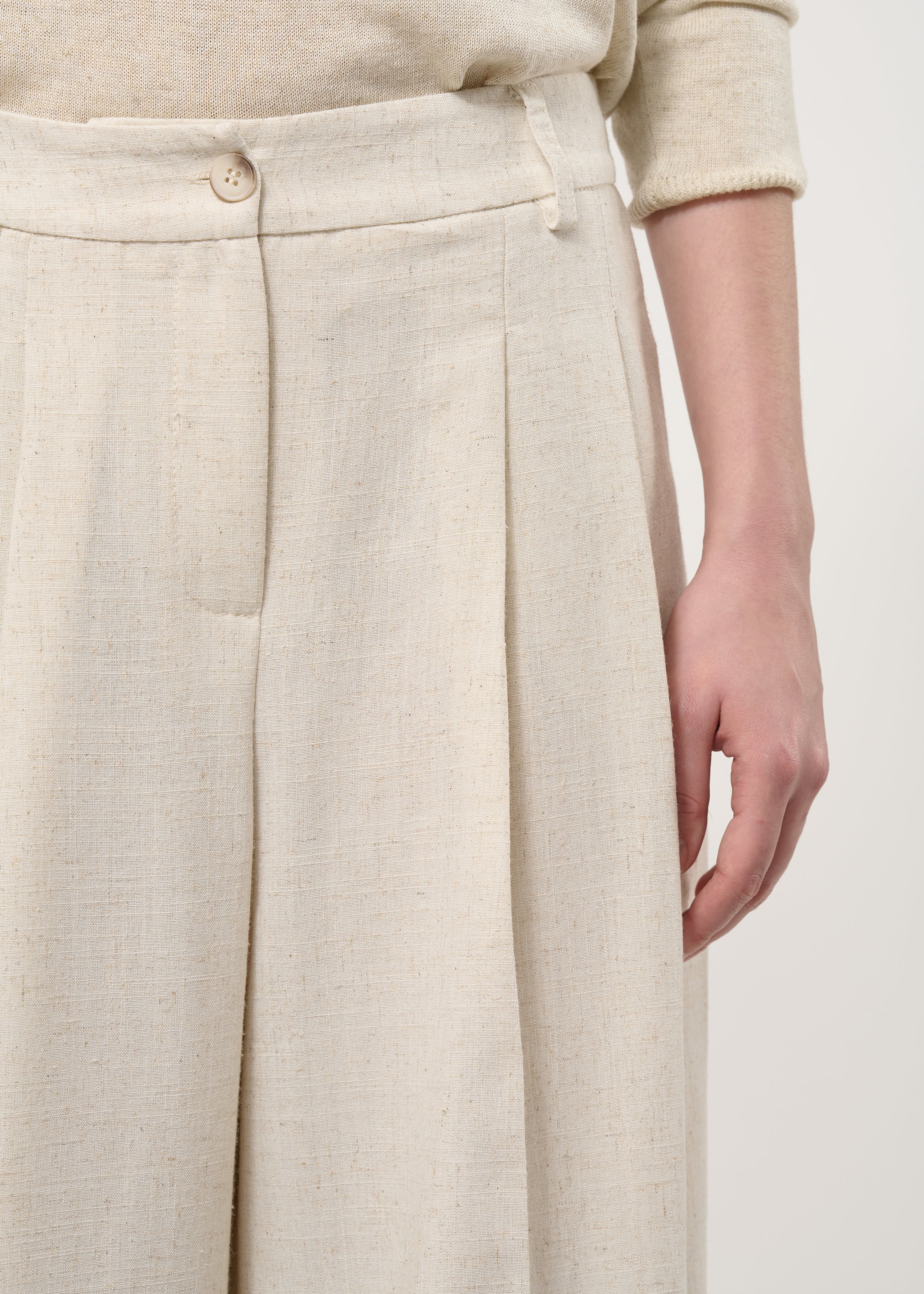 Pantalon large beige taille haute - NATUREL#couleur_NATUREL