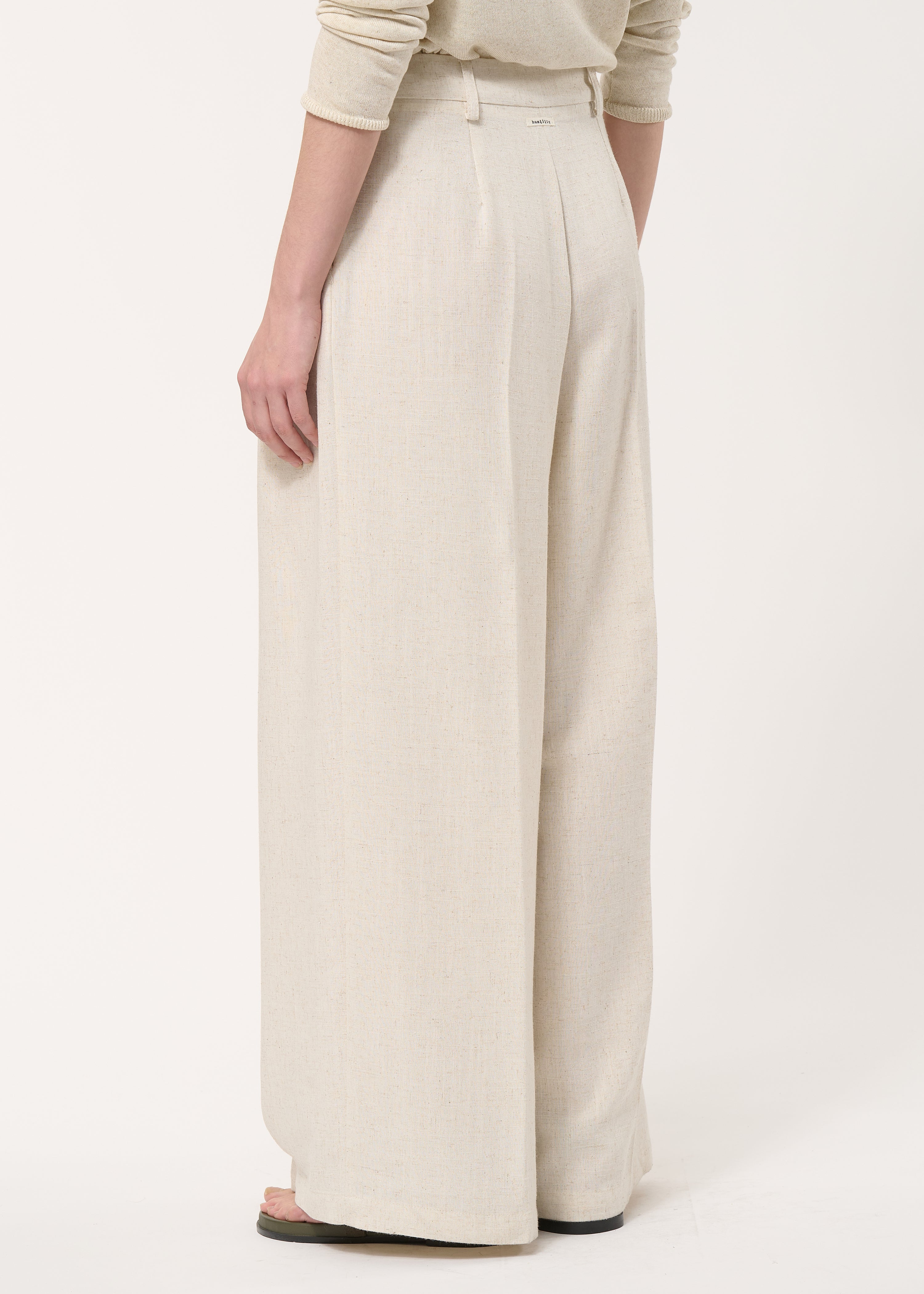 Pantalon large beige taille haute - NATUREL#couleur_NATUREL