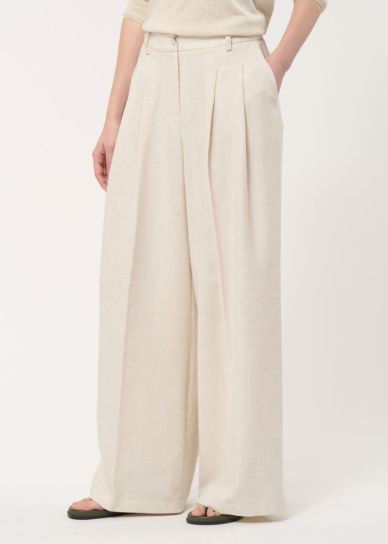 Pantalon large beige taille haute - NATUREL#couleur_NATUREL