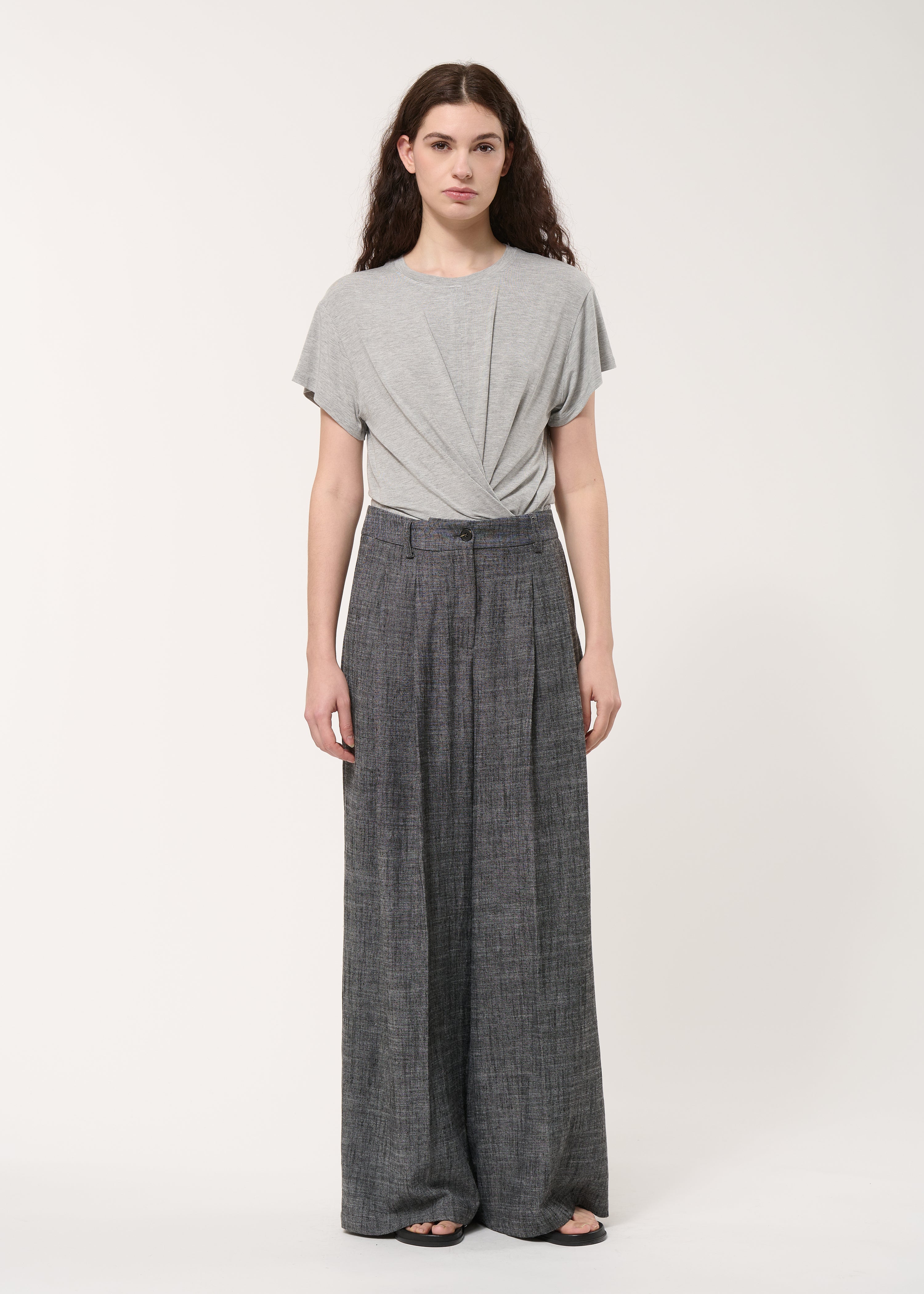 Pantalon large gris taille haute - CHARBON#couleur_CHARBON