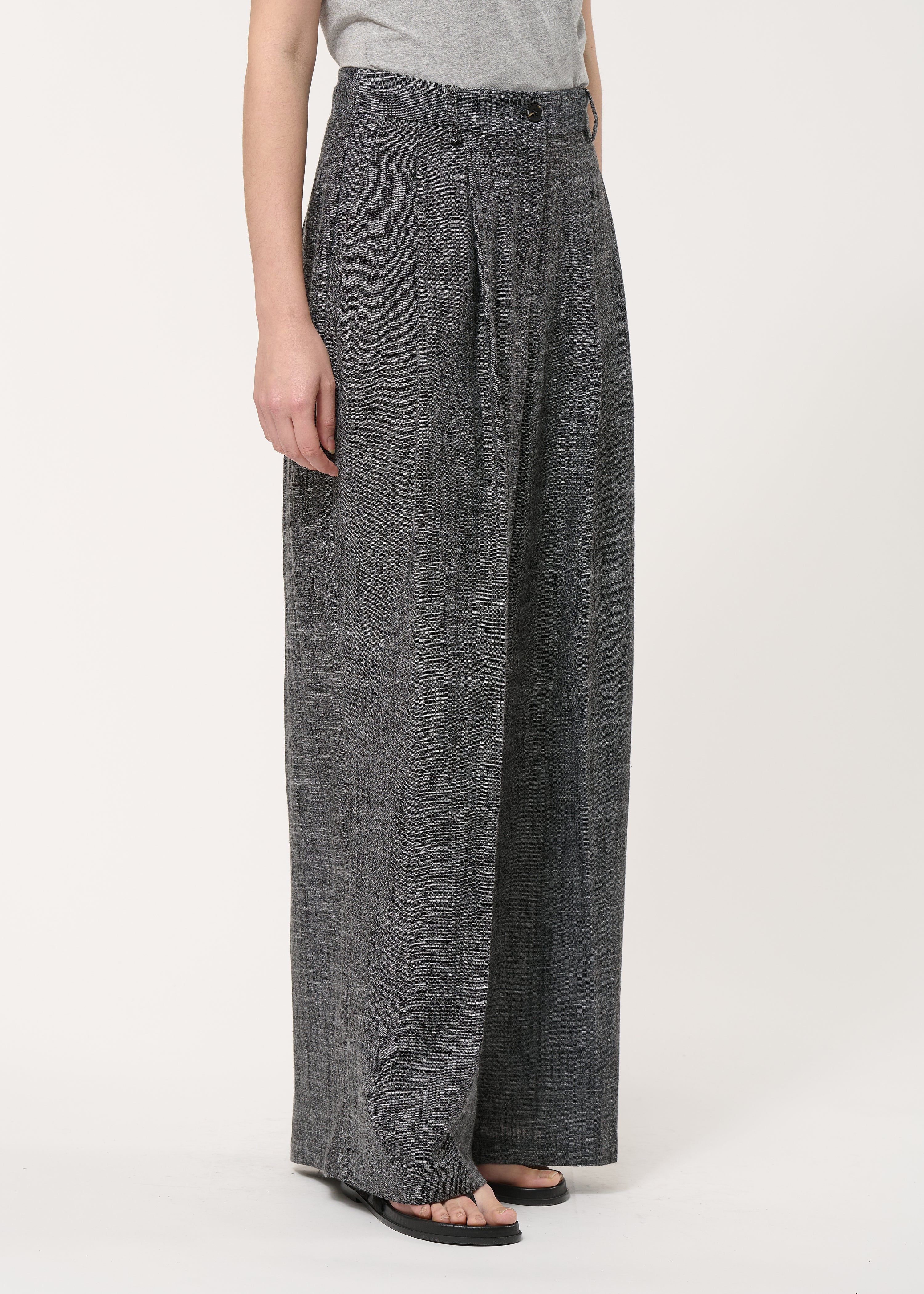 Pantalon large gris taille haute - CHARBON#couleur_CHARBON