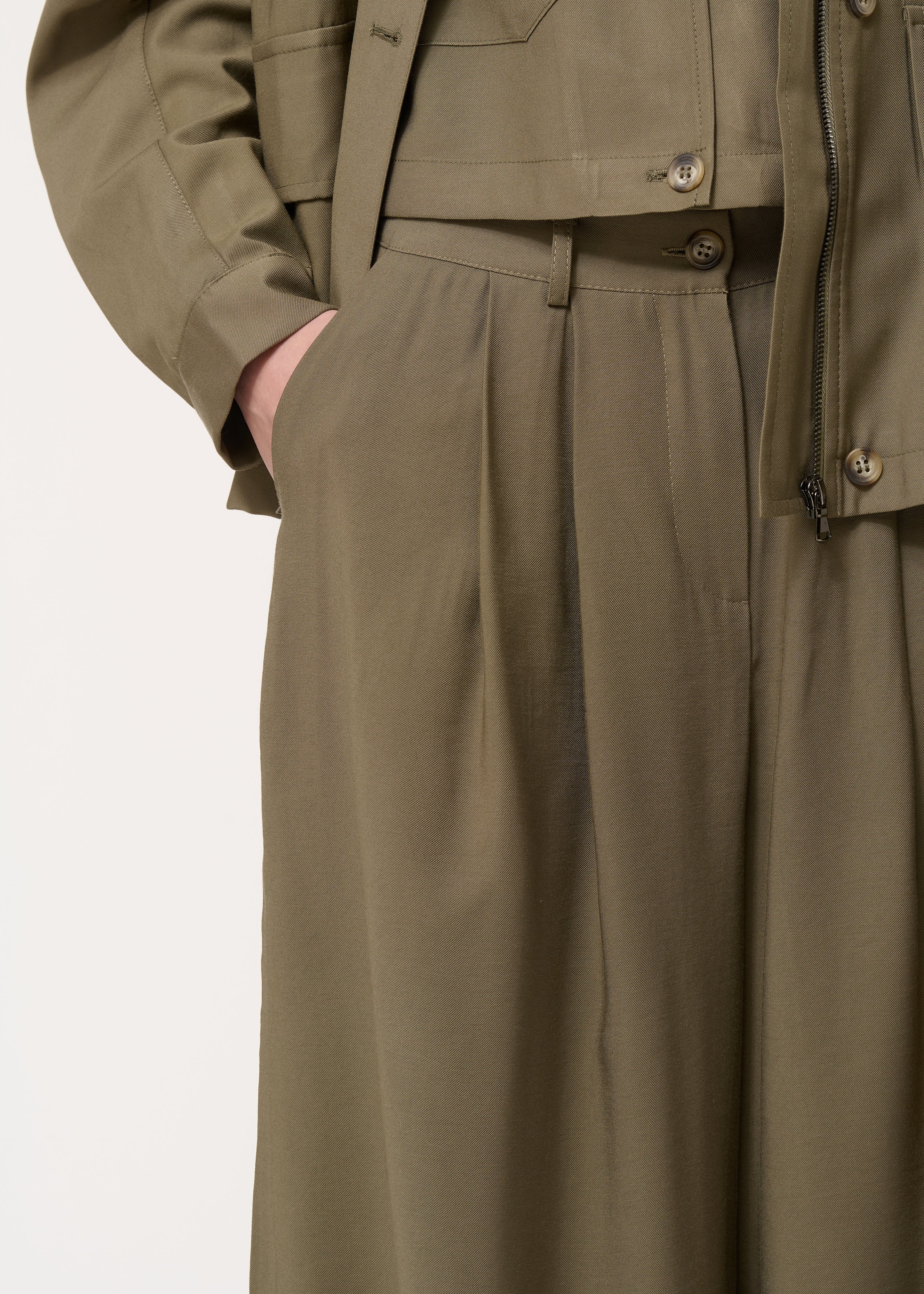 Pantalon large kaki fluide à plis - KAKI#couleur_KAKI
