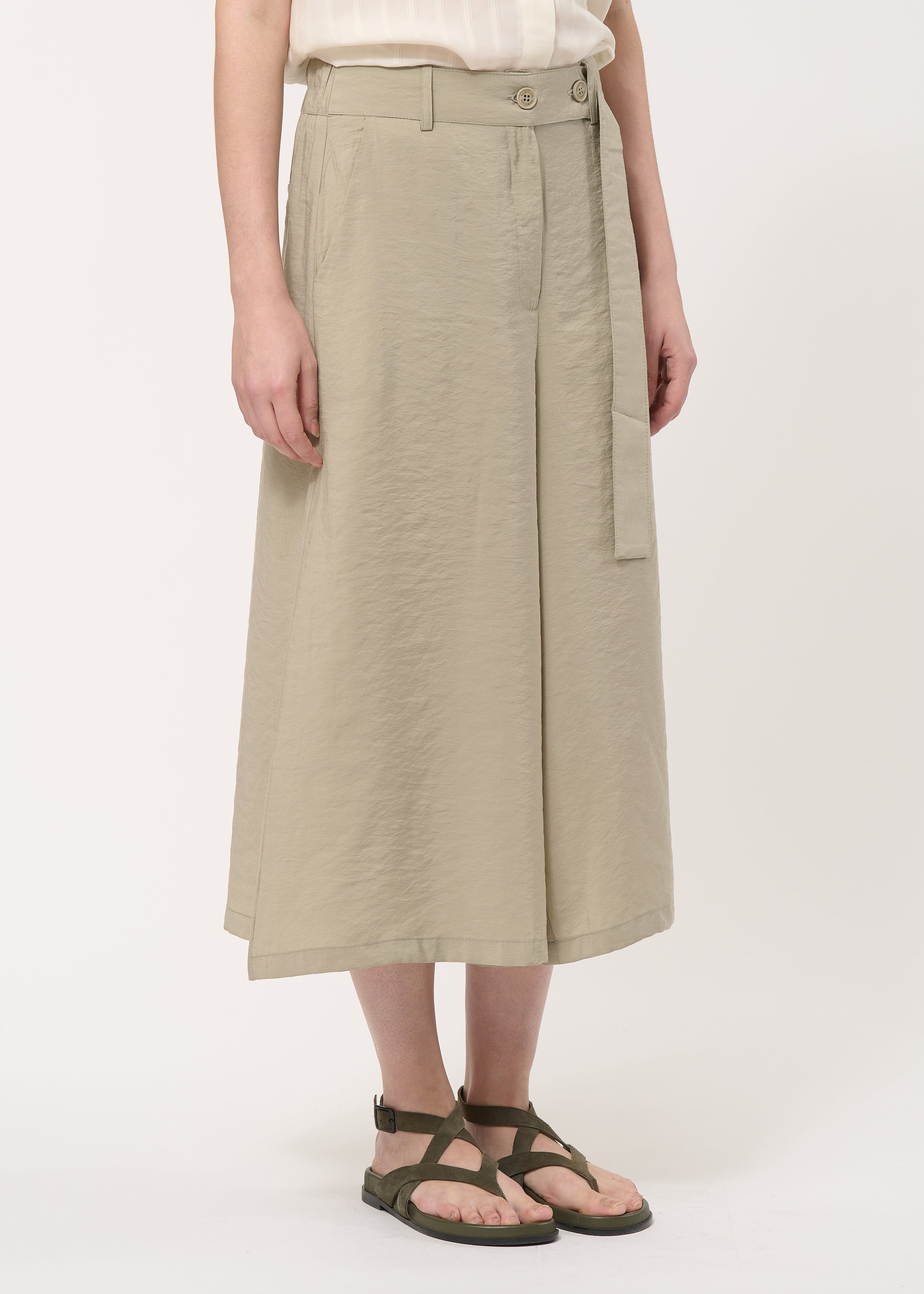 Pantalon large taupe en modal gaufré - ARMY#couleur_ARMY