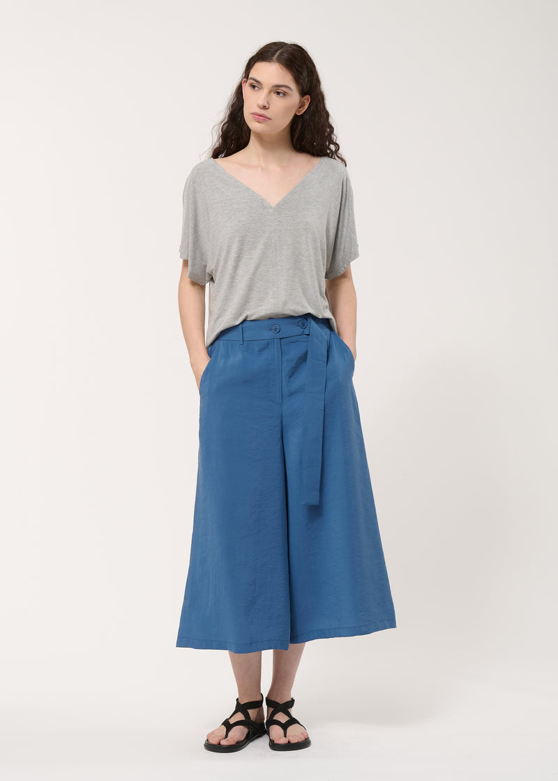 Pantalon large bleu en modal gaufré - DENIM#couleur_DENIM
