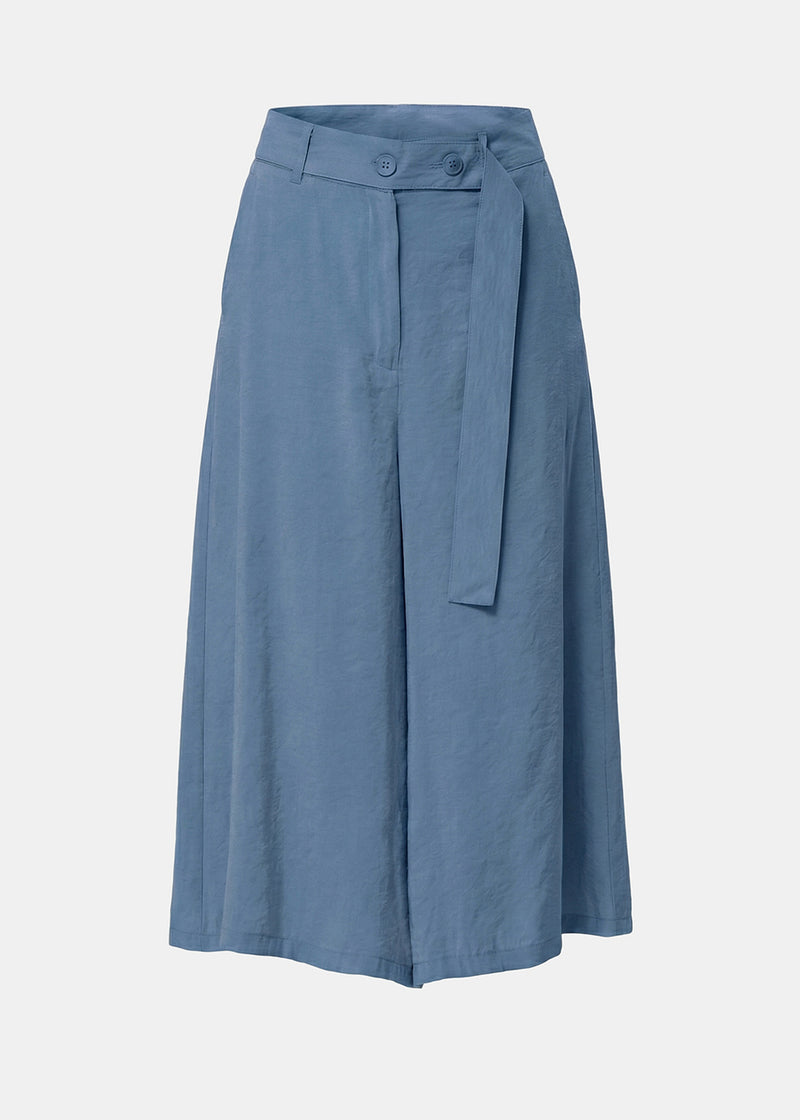 Pantalon large bleu en modal gaufré - DENIM#couleur_DENIM