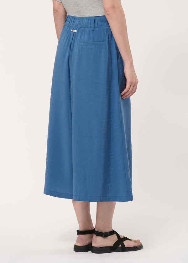 Pantalon large bleu en modal gaufré - DENIM#couleur_DENIM